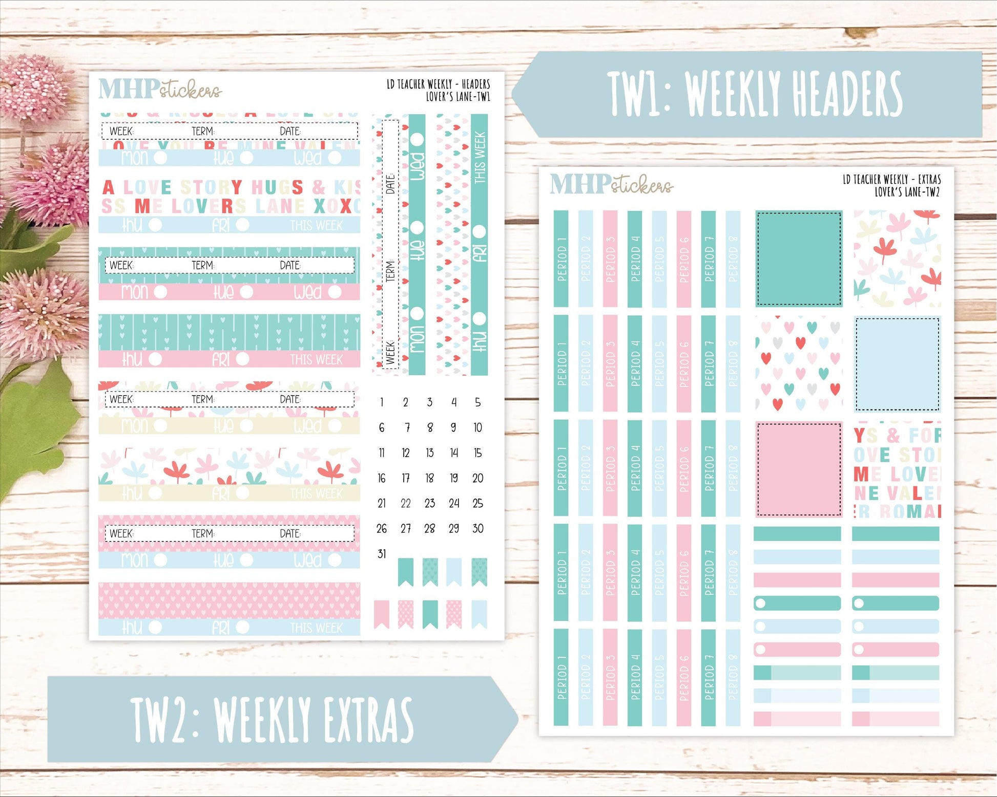 FEBRUARY Stickers for Laurel Denise Teacher Planners. "Lover's Lane" || TLL