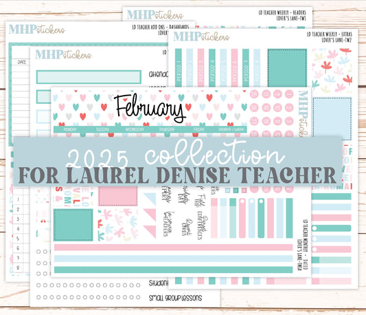 FEBRUARY Stickers for Laurel Denise Teacher Planners. "Lover's Lane" || TLL