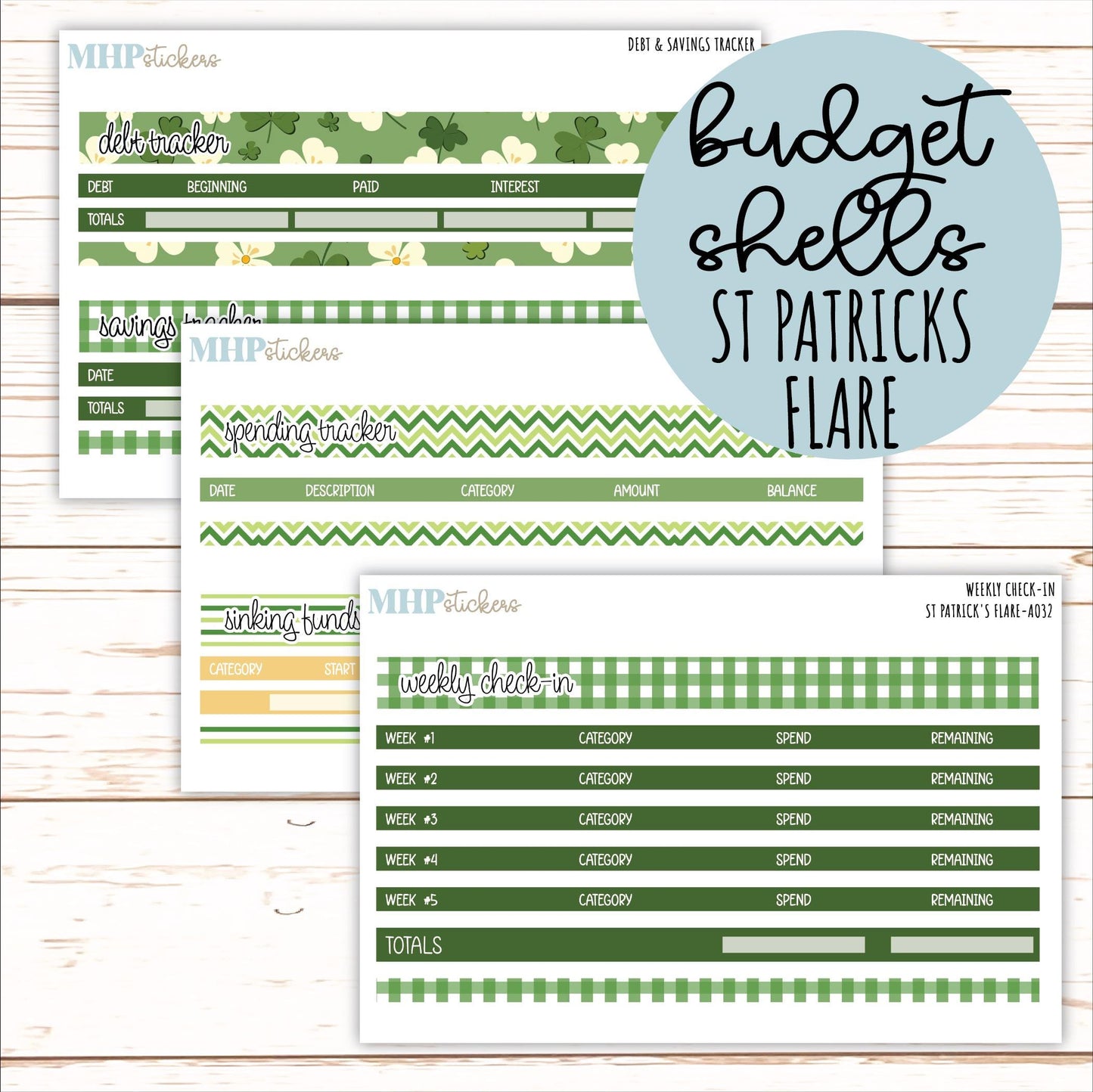 Budget Shells. Add-Ons for Laurel Denise Planners (St Patrick's Flare) || AOSPF