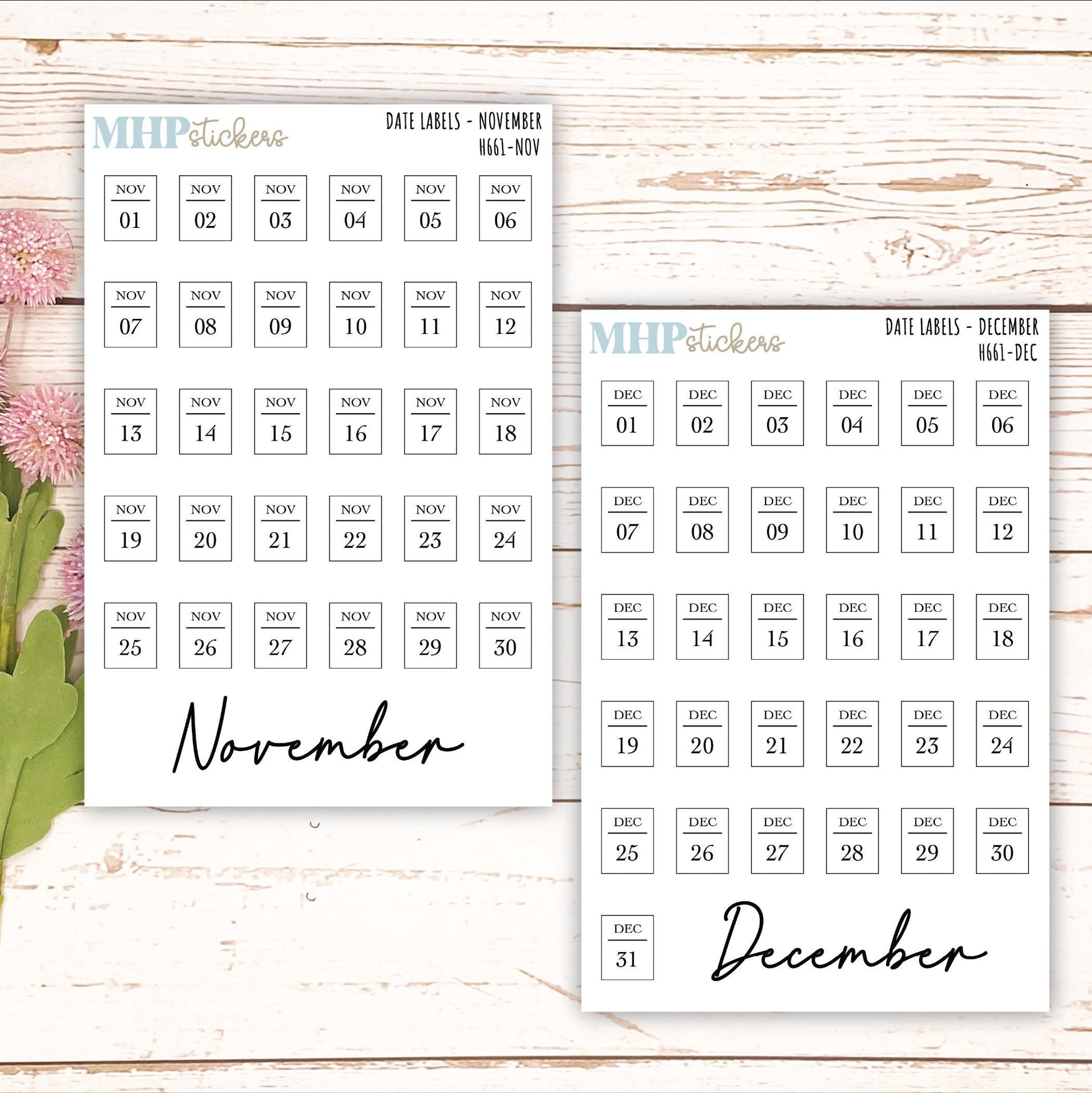 Date Labels for Planners. Sticker Planners || H661