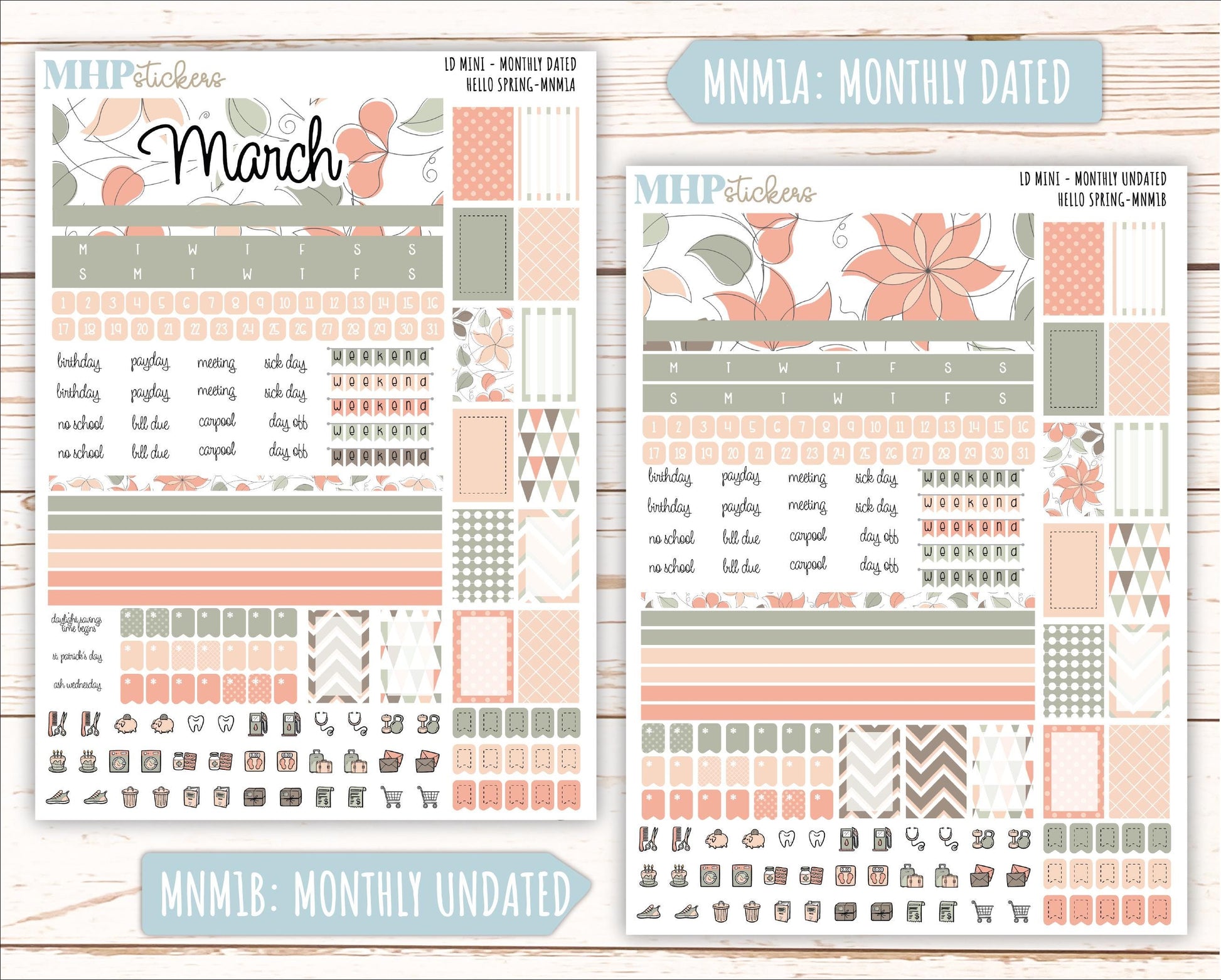 MARCH 2025 Stickers for MINI Laurel Denise Planners "Hello spring" || MNHS