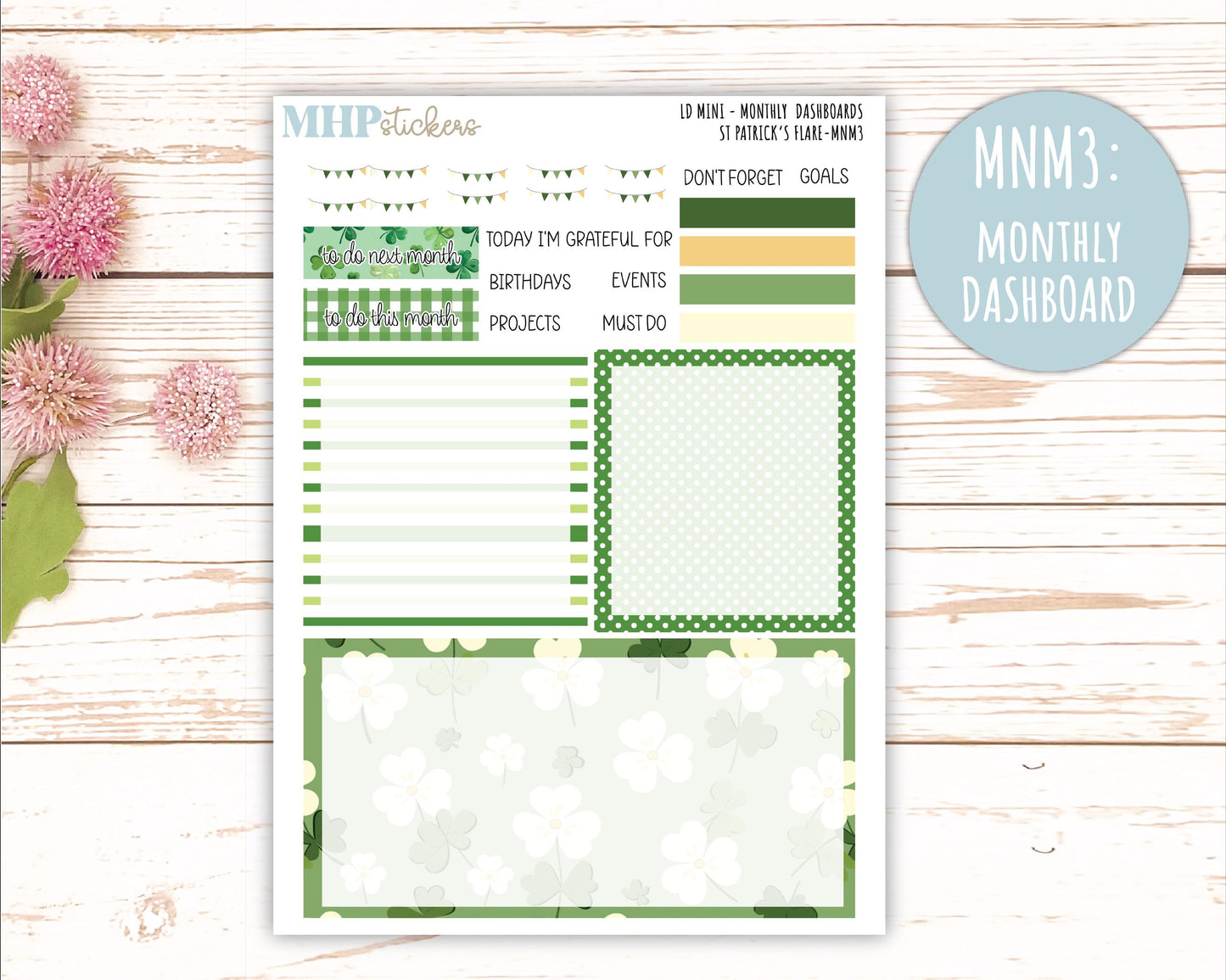 MARCH 2025 Stickers for MINI Laurel Denise Planners "St PAtrick's Flare" || MNSPF