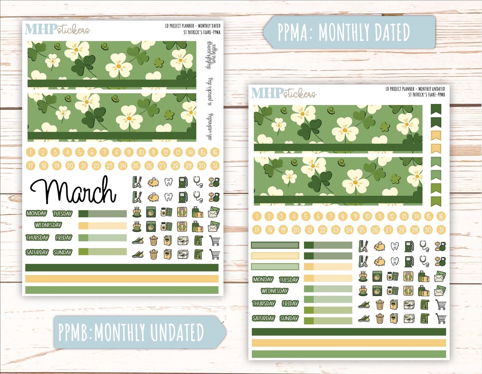 MARCH Stickers for LD Project Planner "St Patricks Flare" || PPSPF