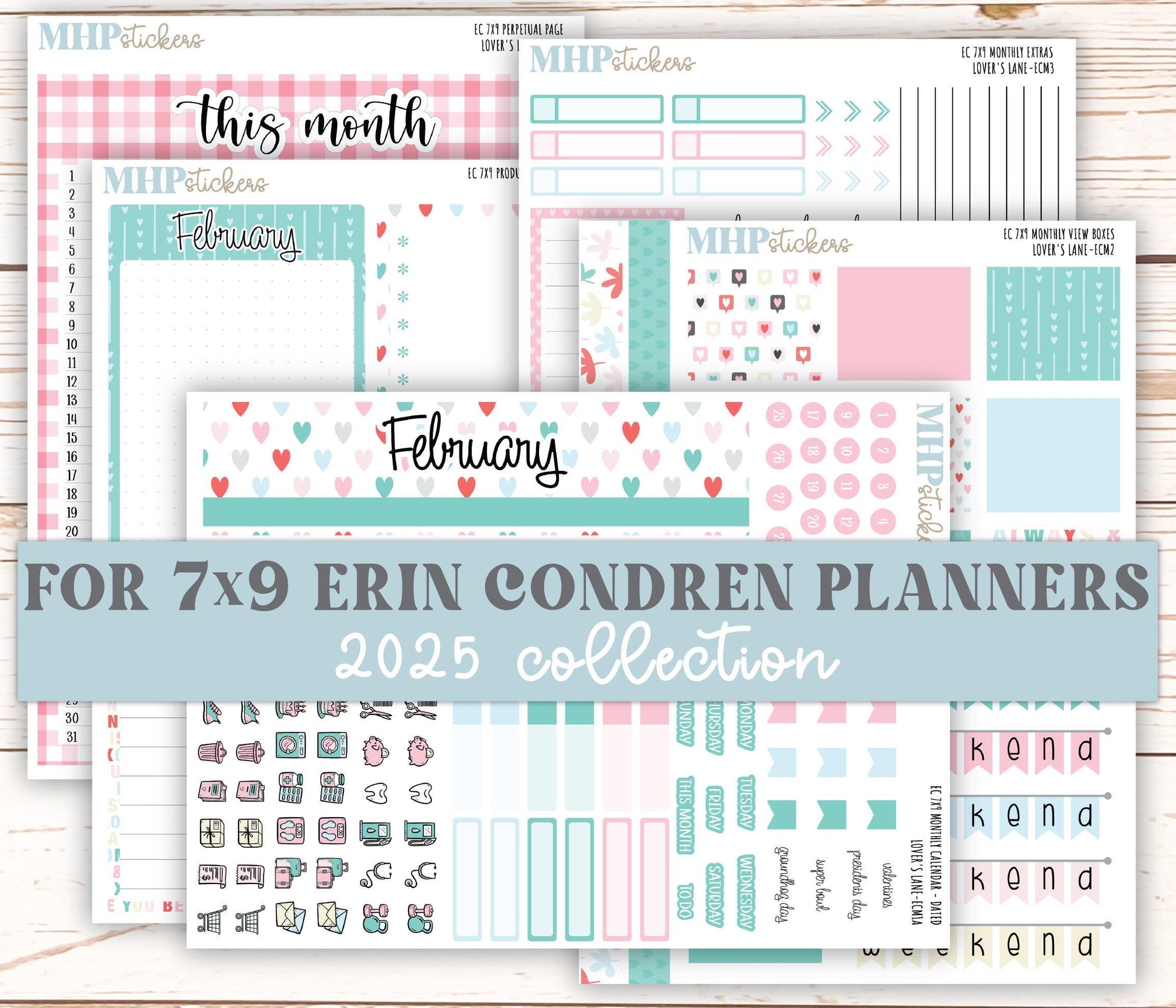 FEBRUARY 2025 Monthly Kit Stickers for 7x9 Erin Condren Planners. "Lover's Lane" || ECMLL