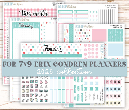 FEBRUARY 2025 Monthly Kit Stickers for 7x9 Erin Condren Planners. "Lover's Lane" || ECMLL