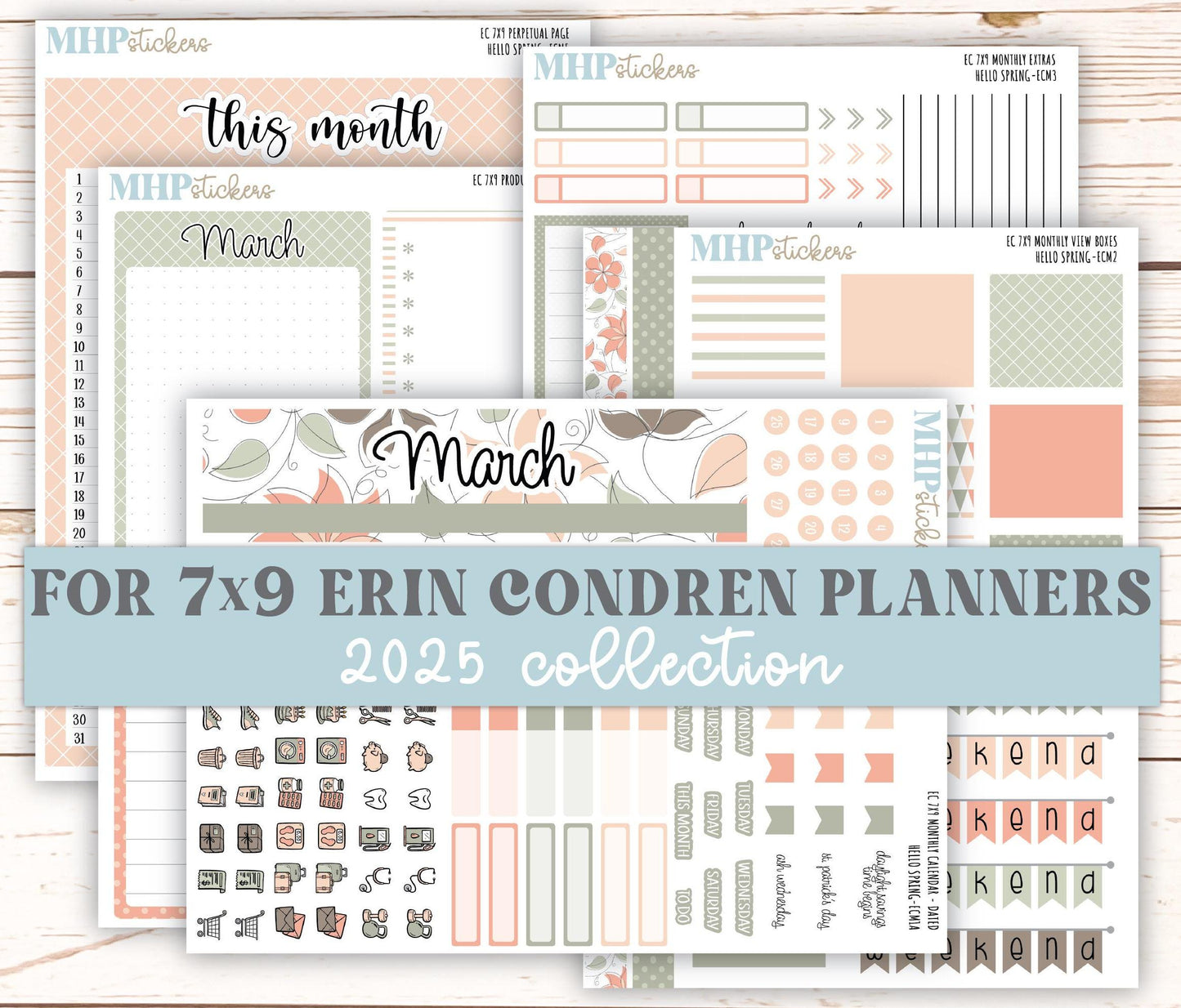 MARCH 2025 Monthly Kit Stickers for 7x9 Erin Condren Planners. "Hello Spring" || ECMHS