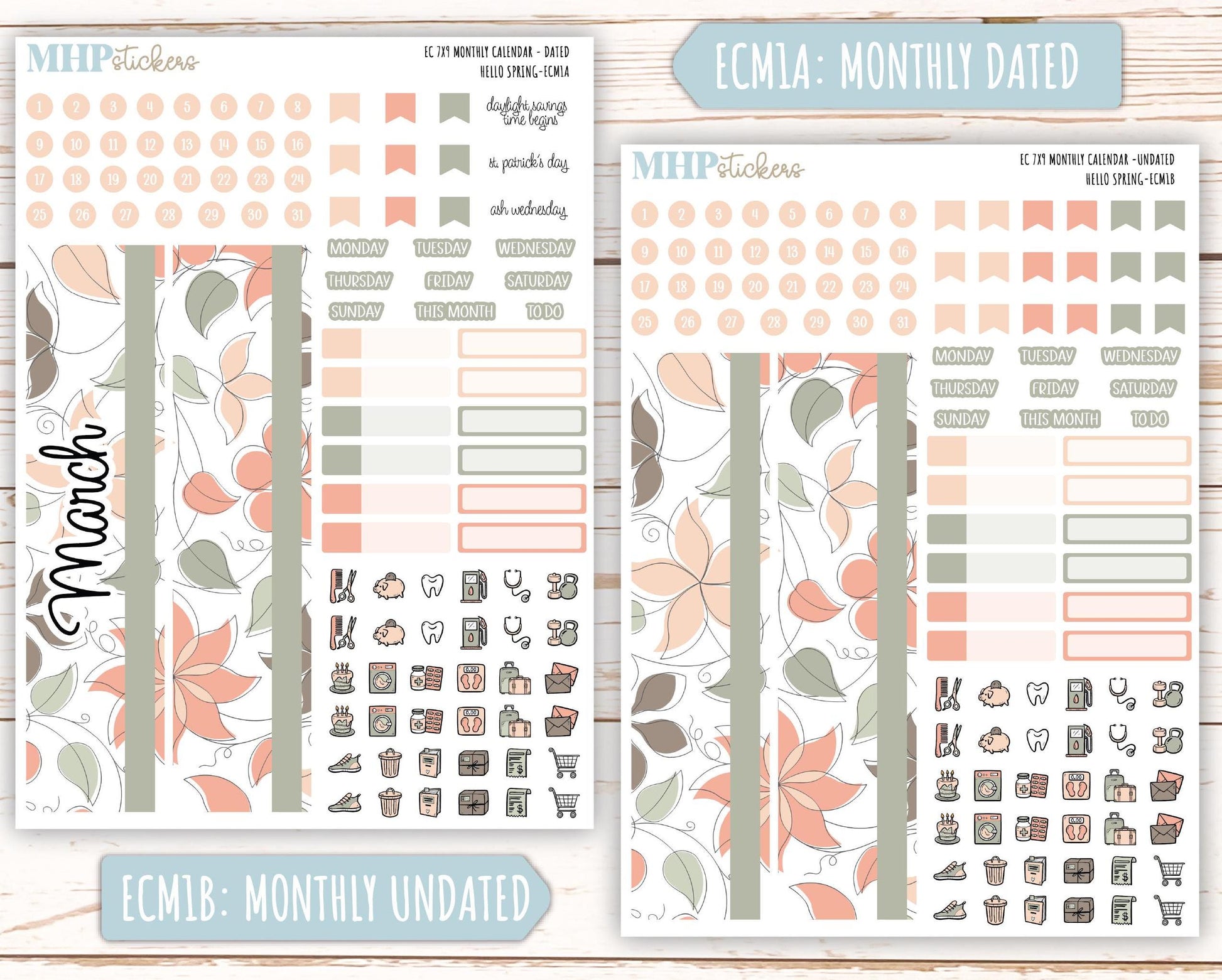 MARCH 2025 Monthly Kit Stickers for 7x9 Erin Condren Planners. "Hello Spring" || ECMHS