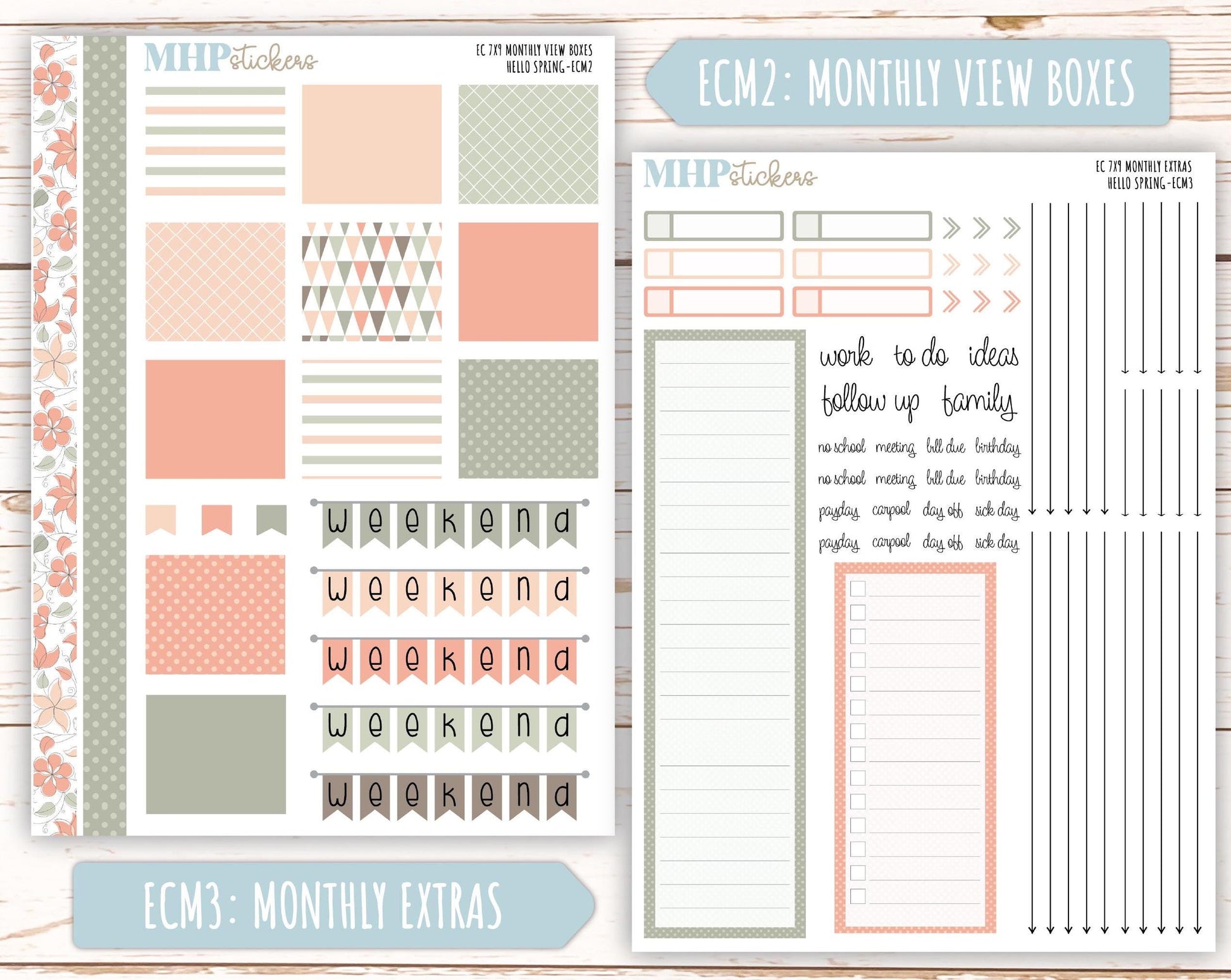 MARCH 2025 Monthly Kit Stickers for 7x9 Erin Condren Planners. "Hello Spring" || ECMHS