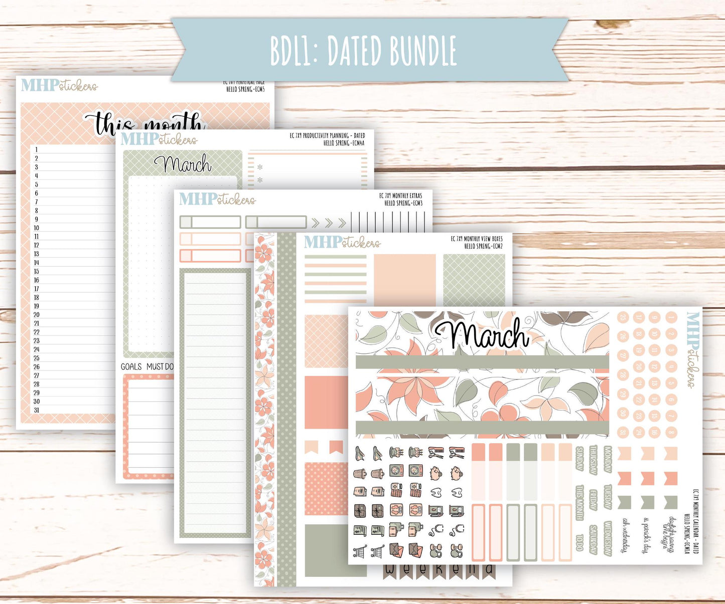 MARCH 2025 Monthly Kit Stickers for 7x9 Erin Condren Planners. "Hello Spring" || ECMHS