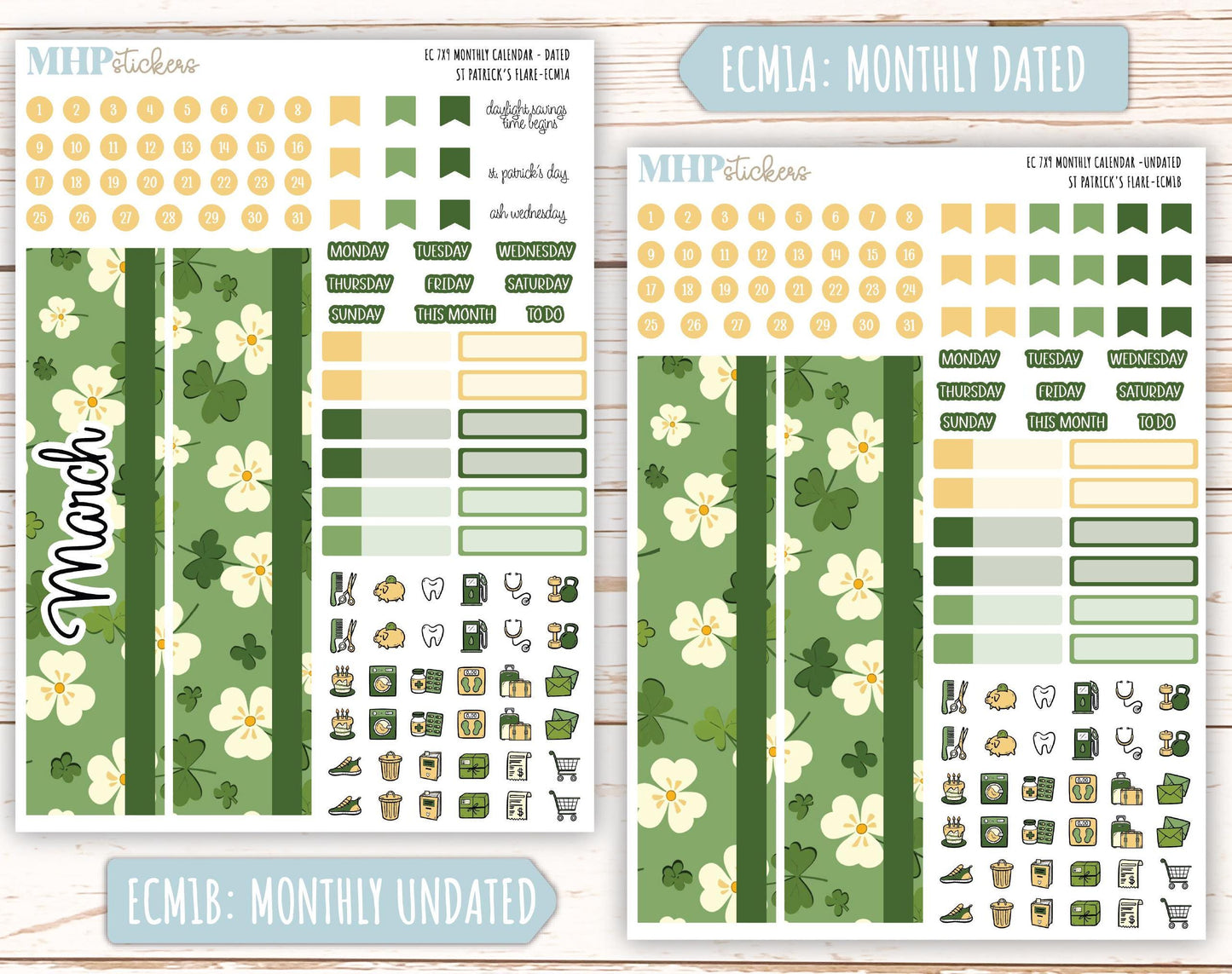 MARCH 2025 Monthly Kit Stickers for 7x9 Erin Condren Planners. "St Patrick's Flare" || ECMSPF