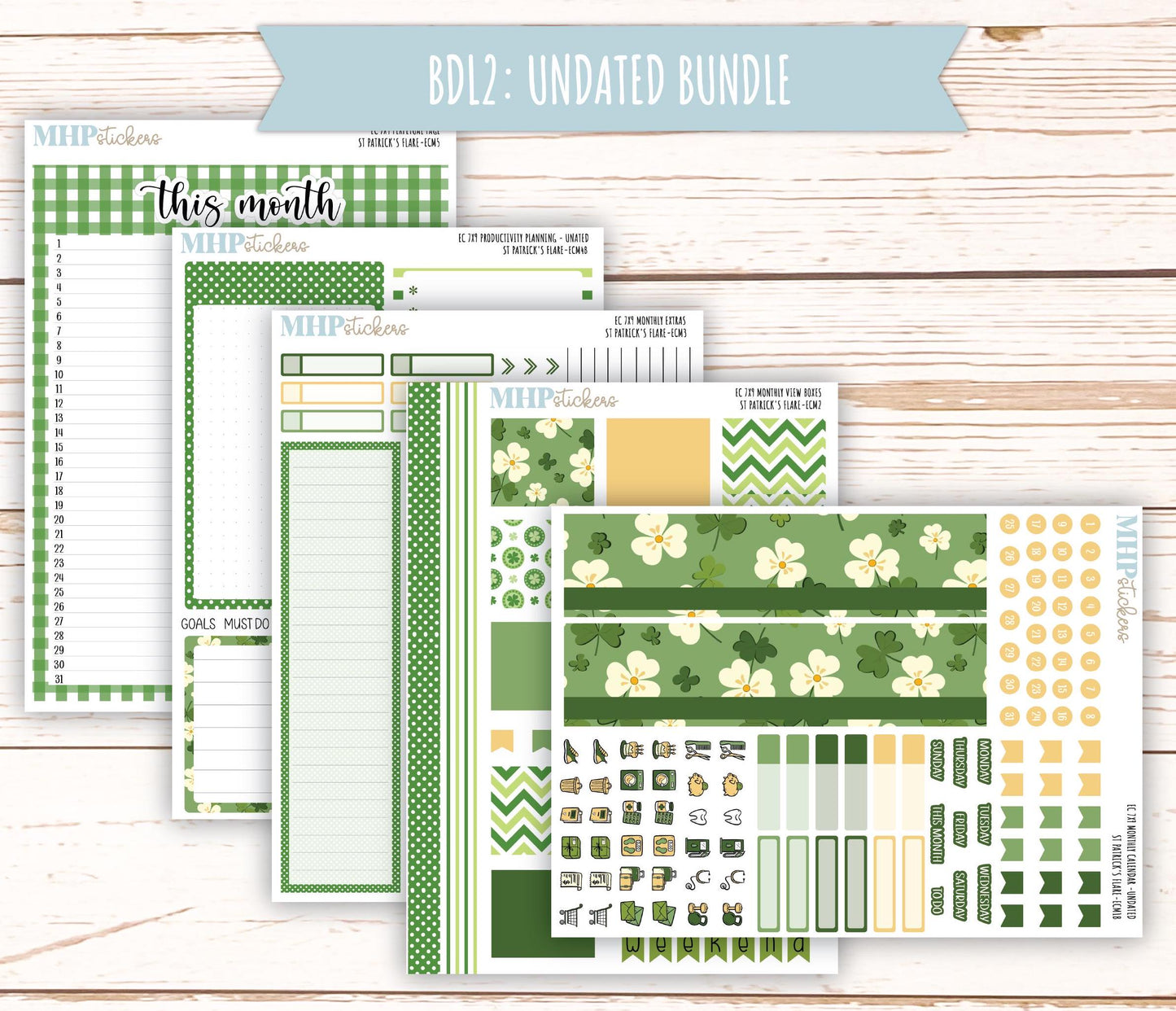 MARCH 2025 Monthly Kit Stickers for 7x9 Erin Condren Planners. "St Patrick's Flare" || ECMSPF