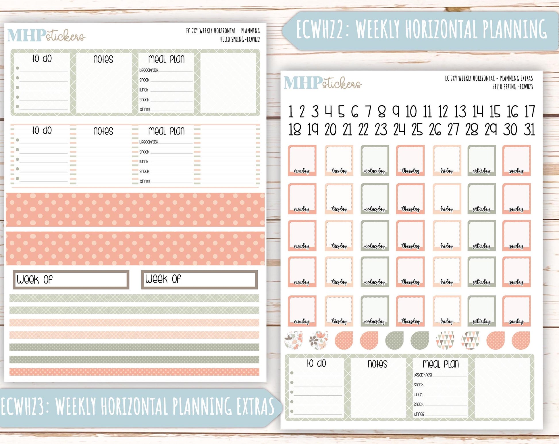 MARCH Weekly Planning Kits for 7x9 Erin Condren Planners. "Hello Spring" || ECWHS