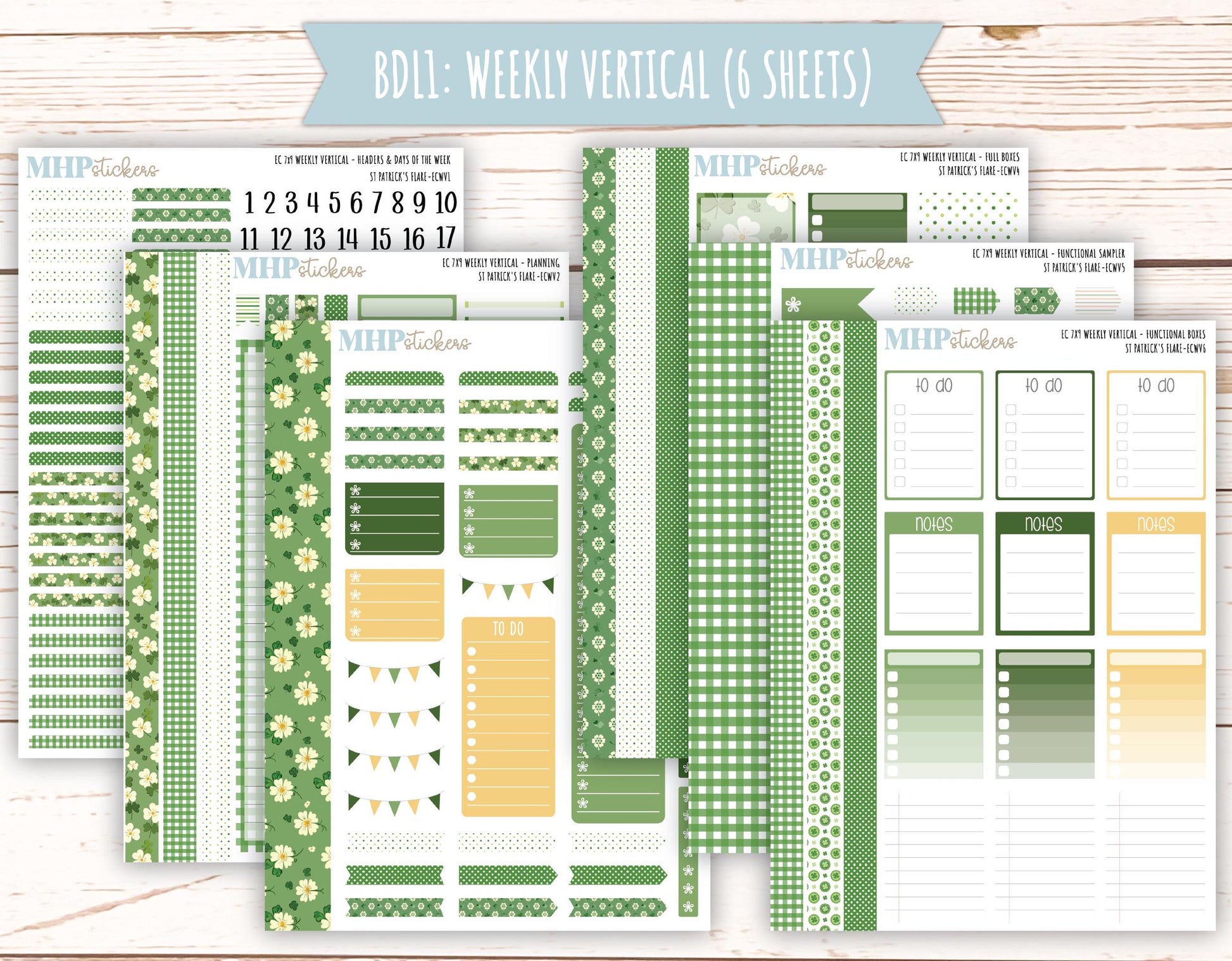 MARCH Weekly Planning Kits for 7x9 Erin Condren Planners. "St Patrick's Flare" || ECWSPF