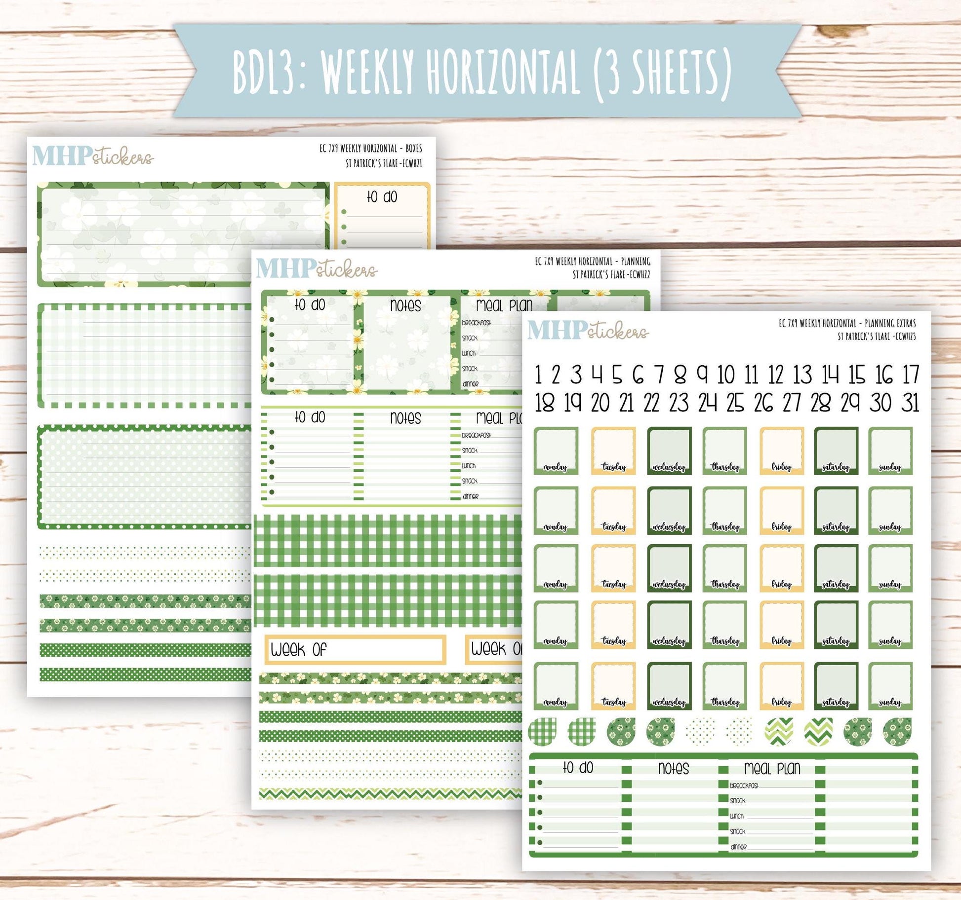 MARCH Weekly Planning Kits for 7x9 Erin Condren Planners. "St Patrick's Flare" || ECWSPF