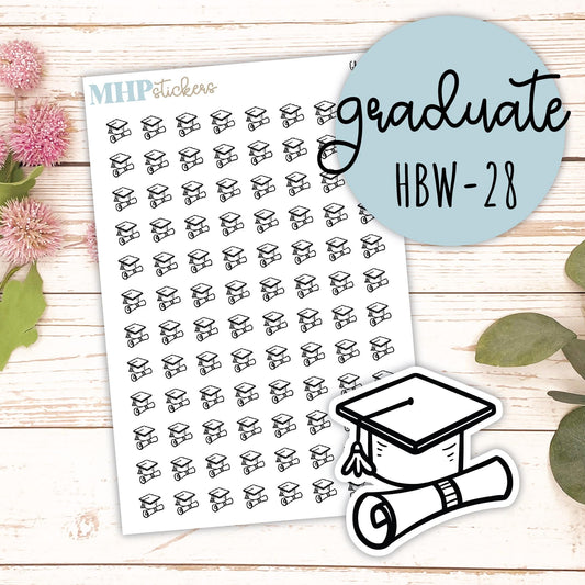 GRADUATE - Black & White Icon. Planner Stickers || HBW-28