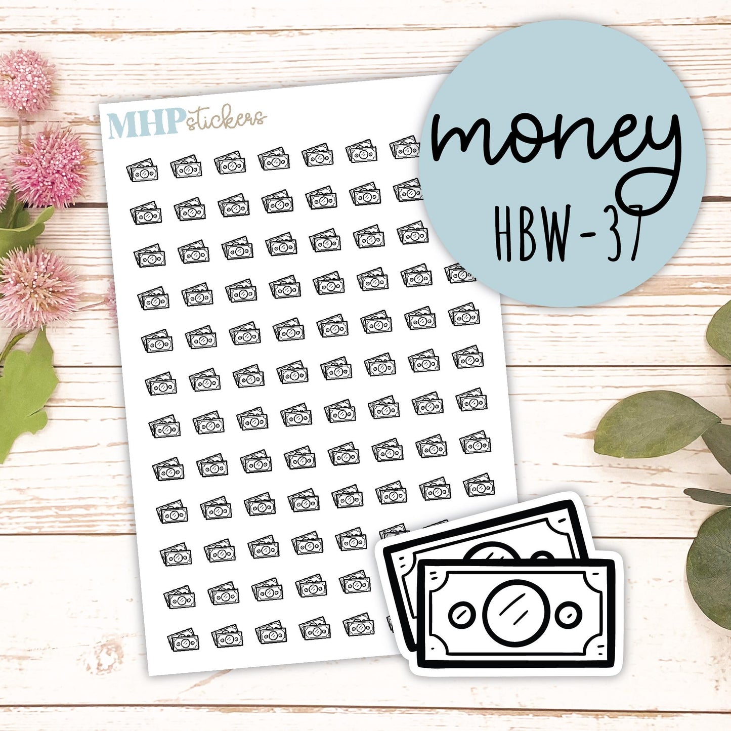 MONEY - Black & White Icon. Planner Stickers || HBW-37