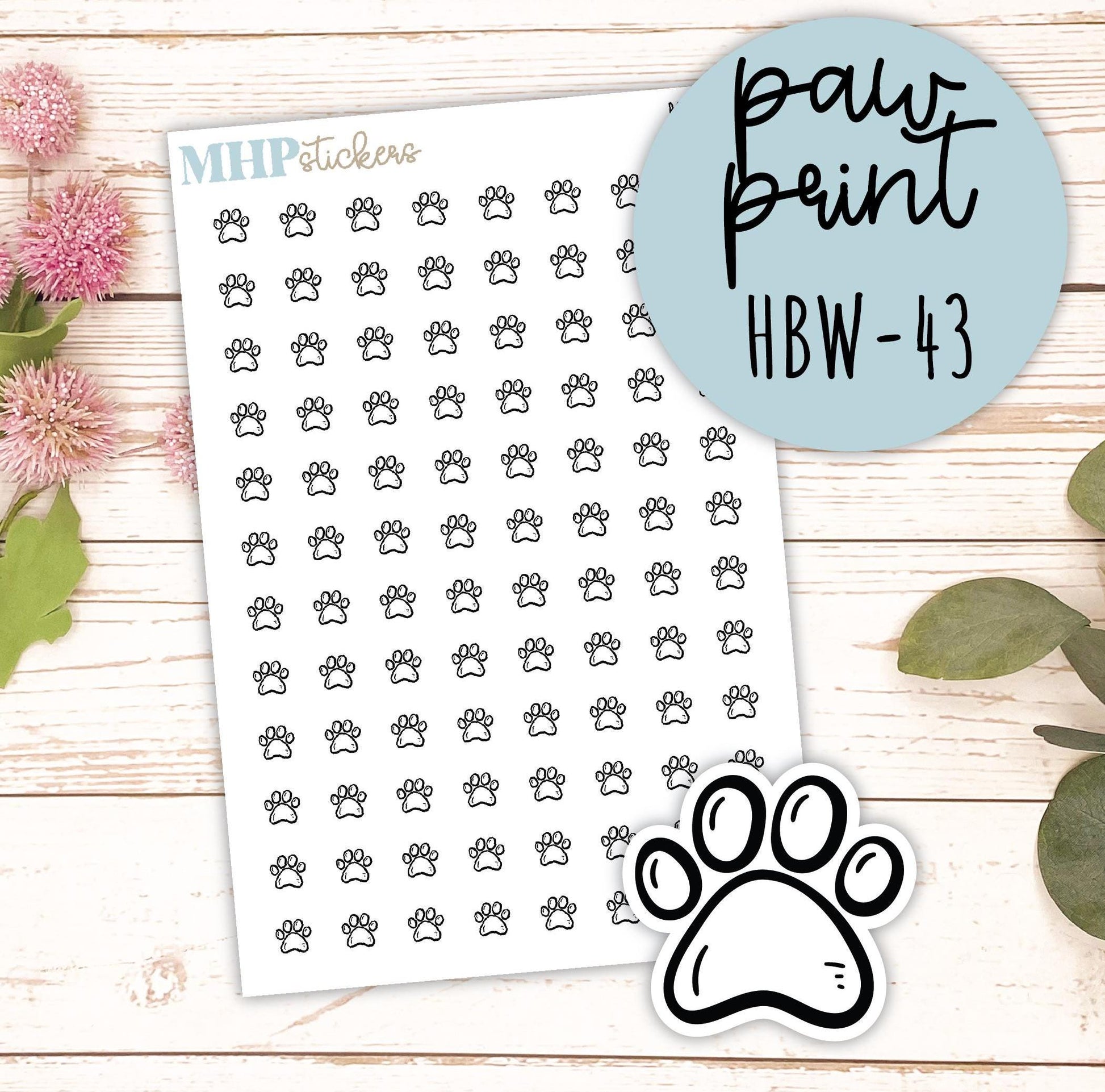 PAW PRINT - Black & White Icon. Planner Stickers || HBW-43