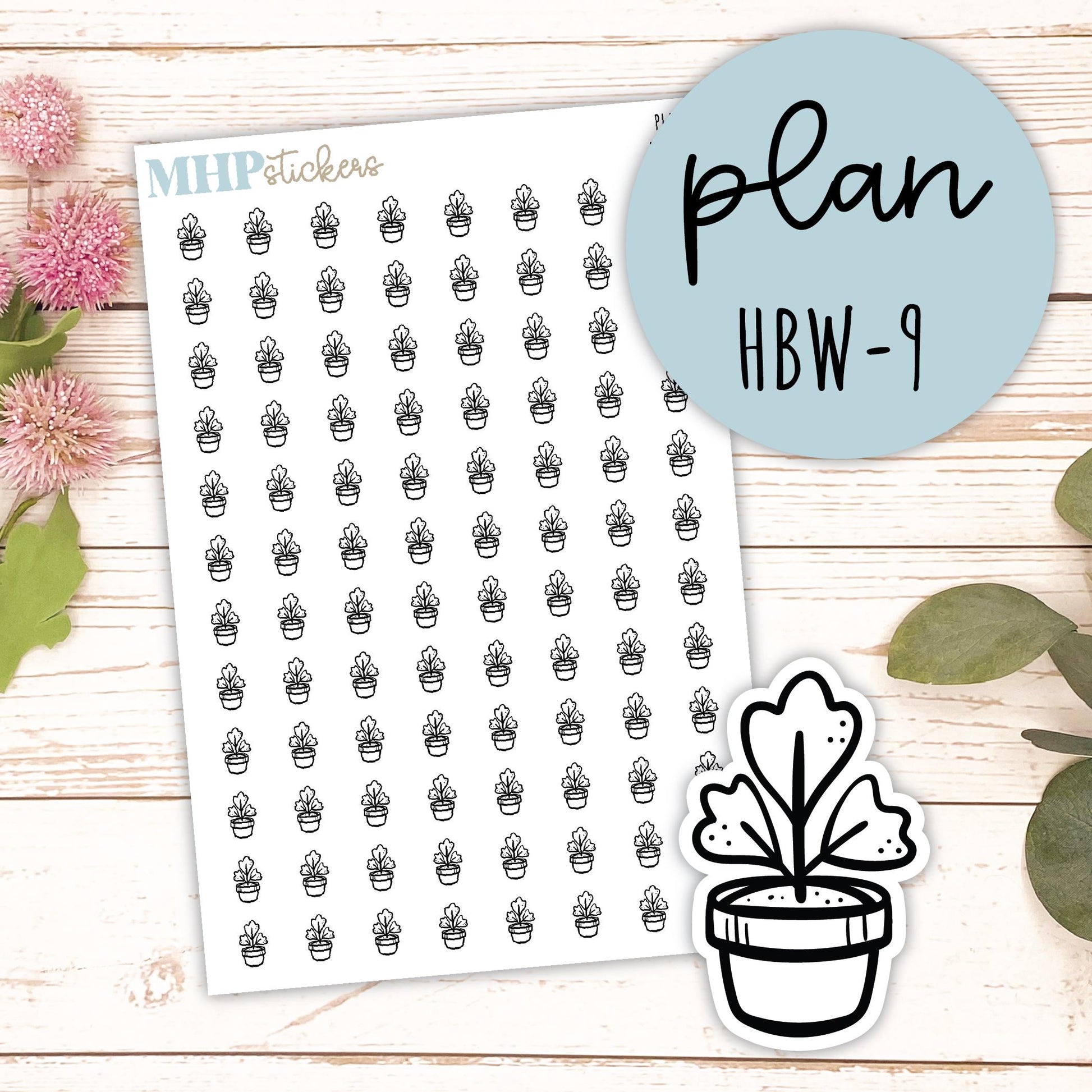 PLANT - Black & White Icon. Planner Stickers || HBW-9