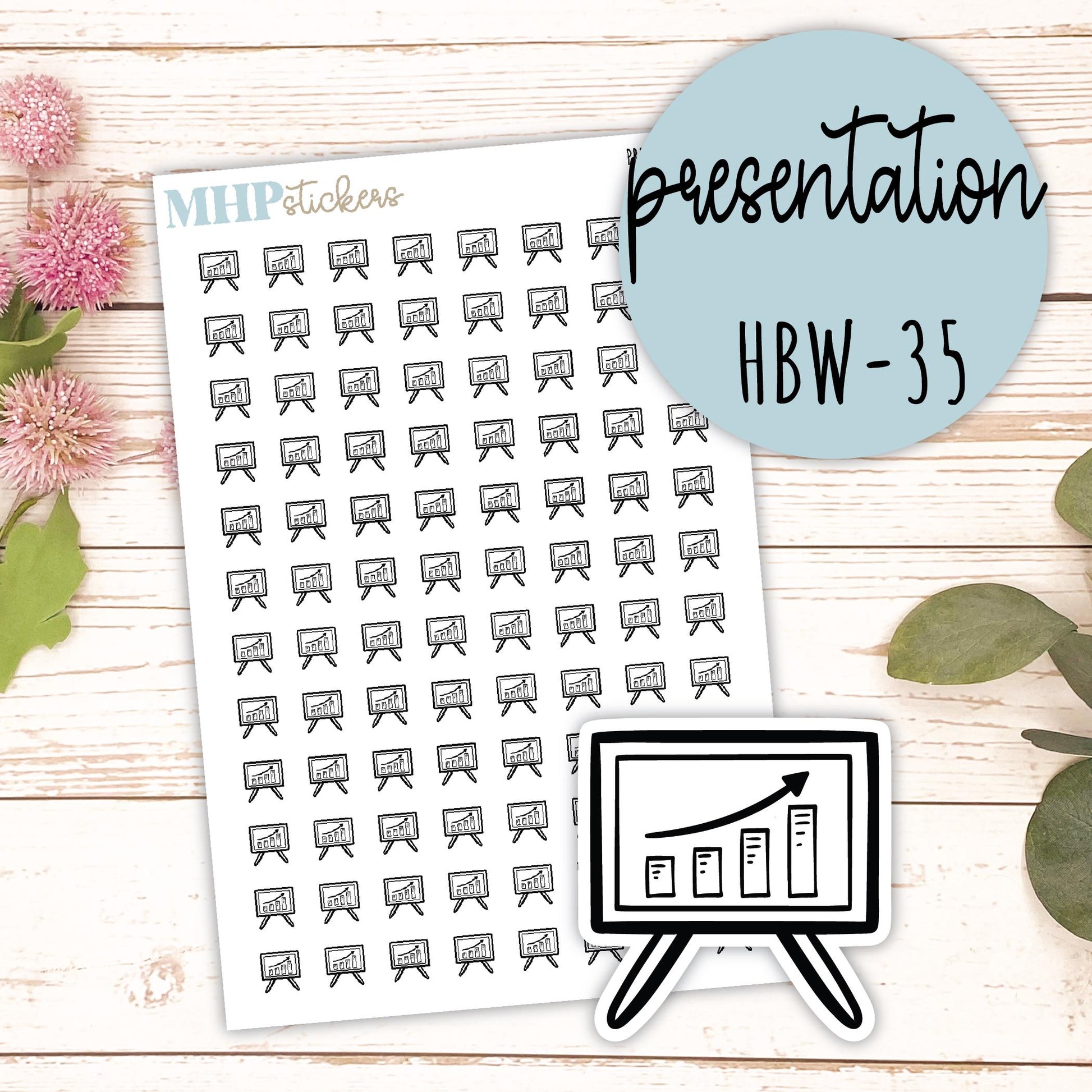 PRESENTATION - Black & White Icon. Planner Stickers || HBW-35