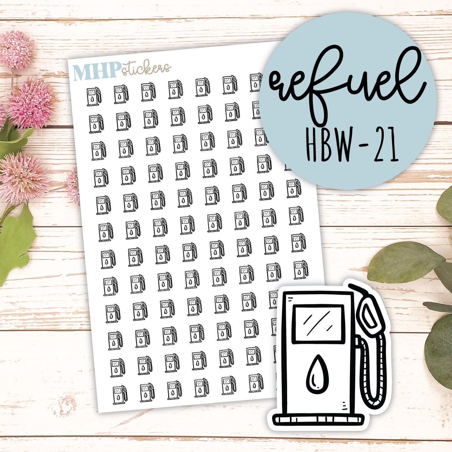 REFUEL - Black & White Icon. Planner Stickers || HBW-21