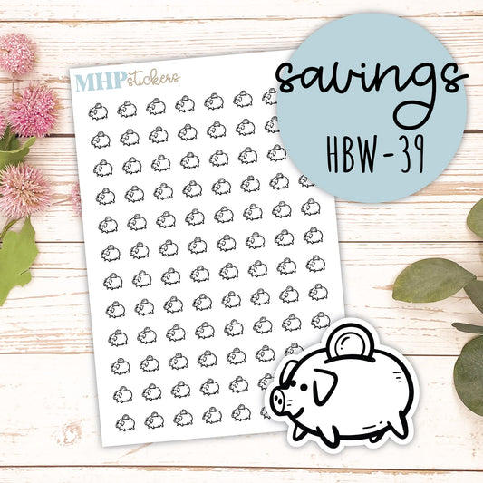 SAVINGS- Black & White Icon. Planner Stickers || HBW-39