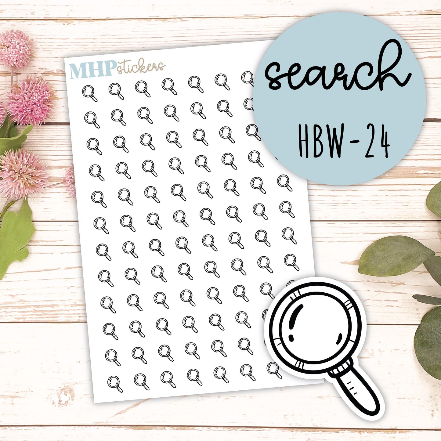 SEARCH - Black & White Icon. Planner Stickers || HBW-24