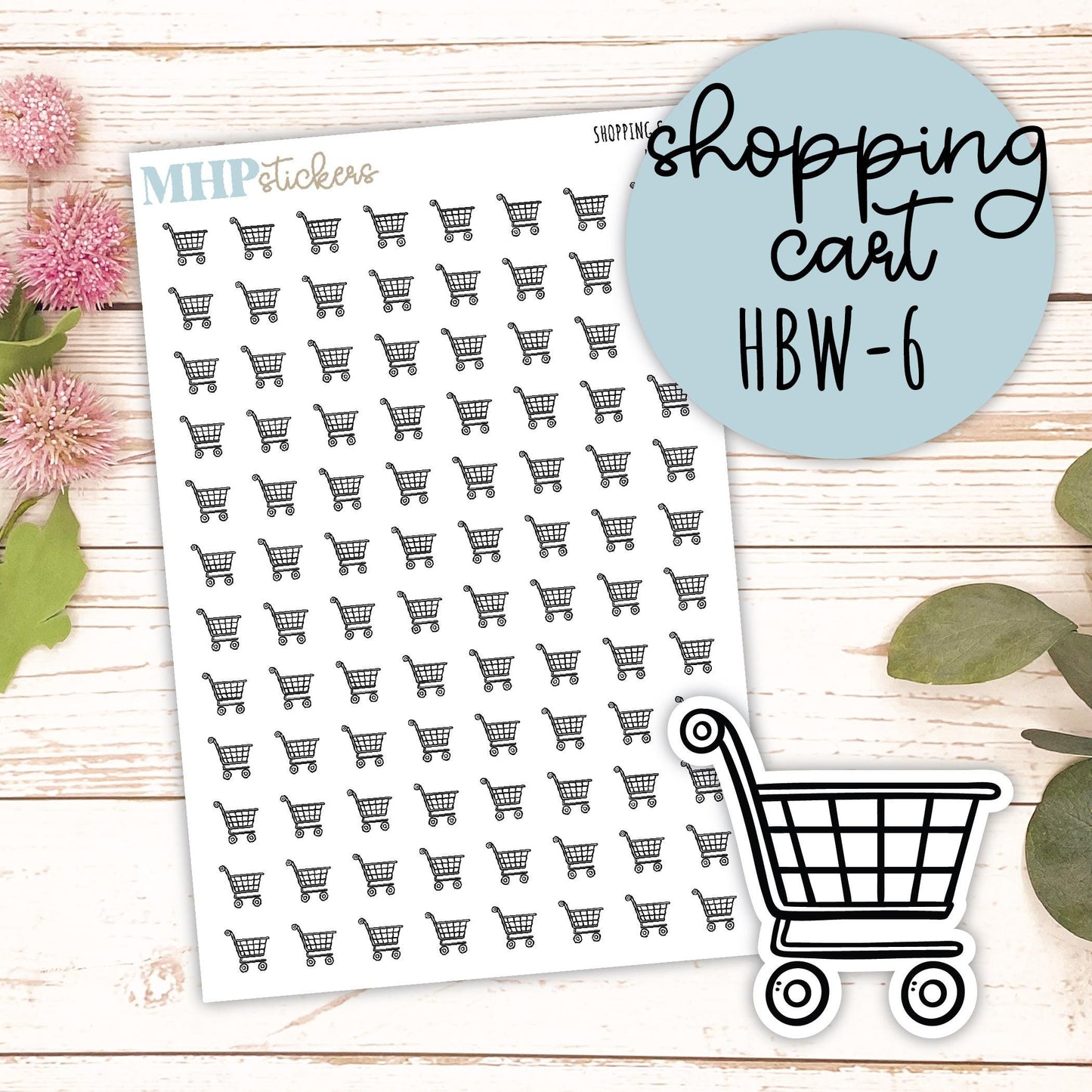 SHOPPING CART - Black & White Icon. Planner Stickers || HBW-6