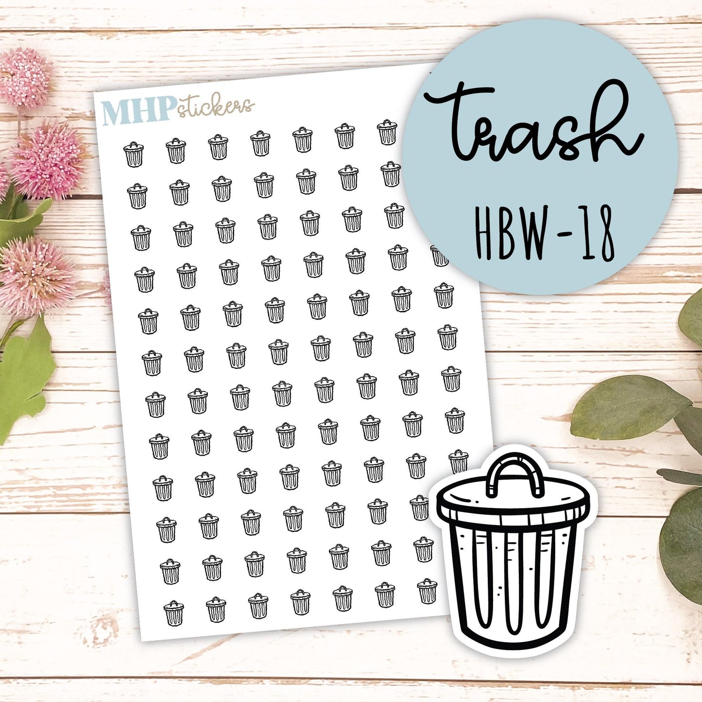 TRASH - Black & White Icon. Planner Stickers || HBW-18