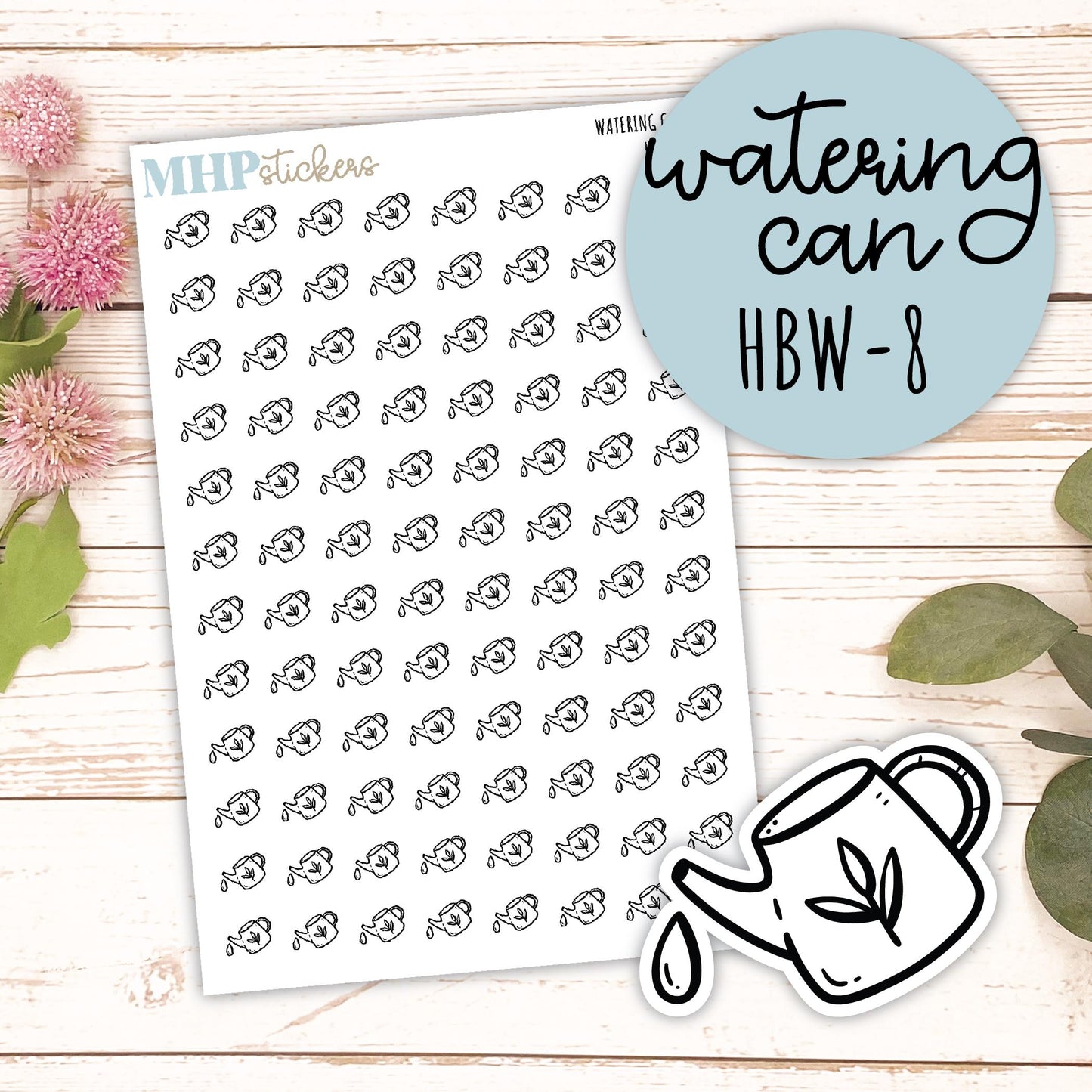 WATERING CAN Black & White Icon. Planner Stickers || HBW-8