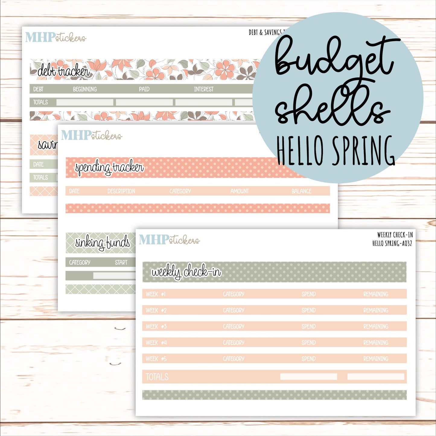 Budget Shells. Add-Ons for Laurel Denise Planners (HELLO SPRING) || AOHS