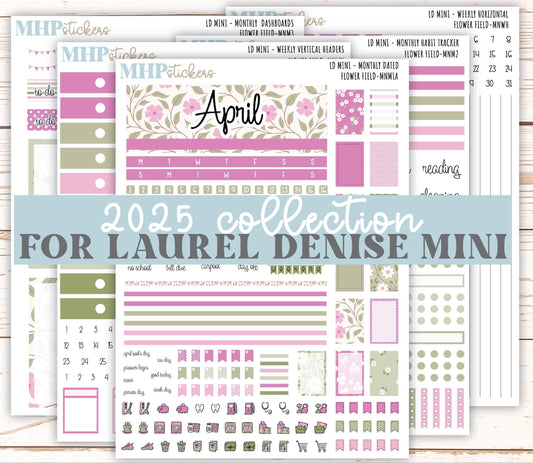 APRIL 2025 Stickers for MINI Laurel Denise Planners "Flower Field" || MNFF