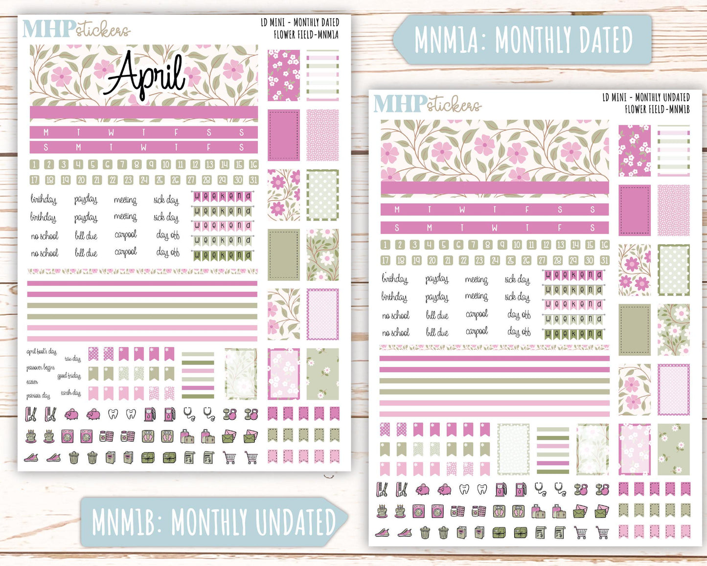 APRIL 2025 Stickers for MINI Laurel Denise Planners "Flower Field" || MNFF