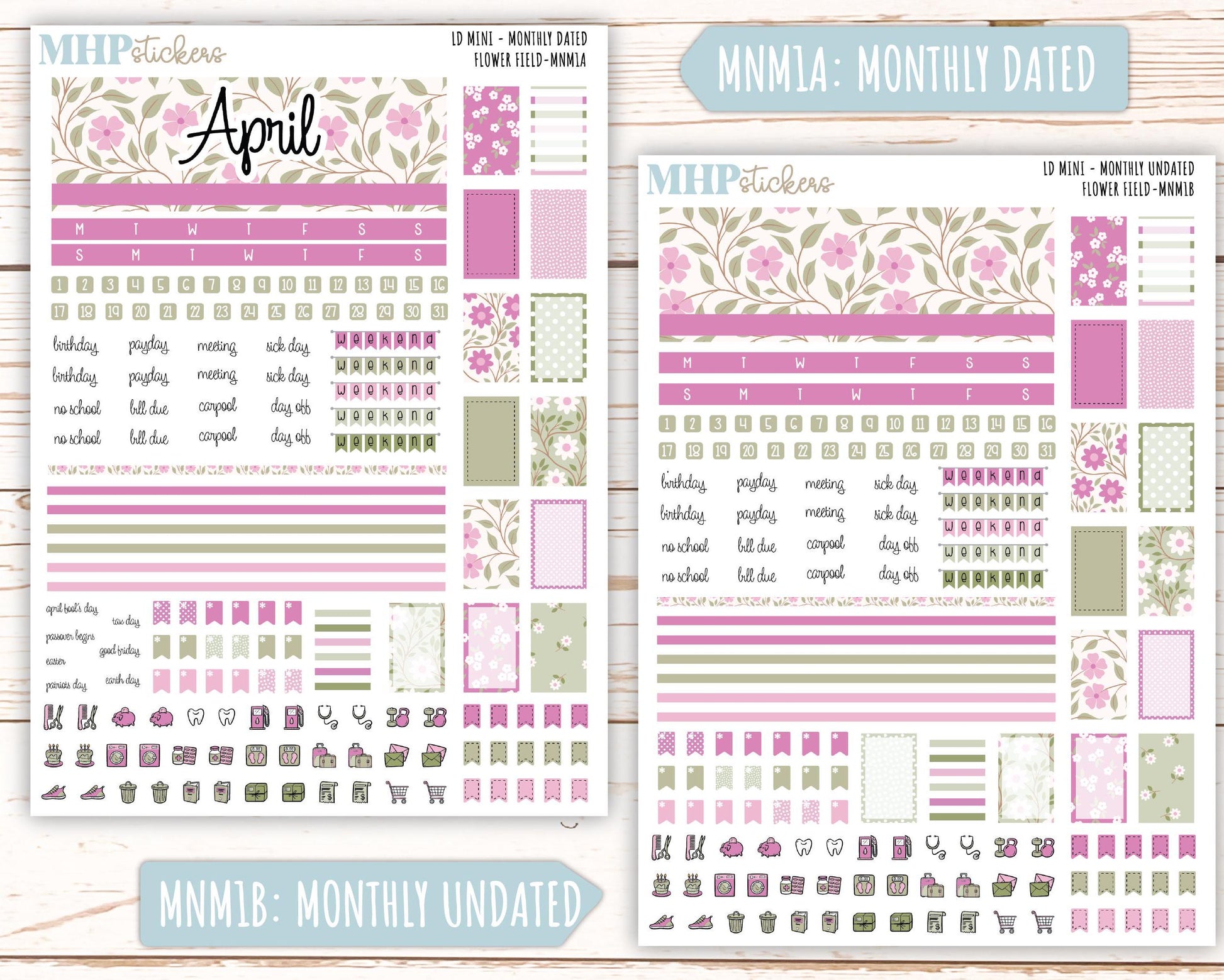 APRIL 2025 Stickers for MINI Laurel Denise Planners "Flower Field" || MNFF