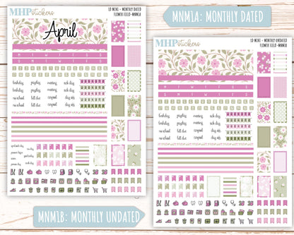 APRIL 2025 Stickers for MINI Laurel Denise Planners "Flower Field" || MNFF