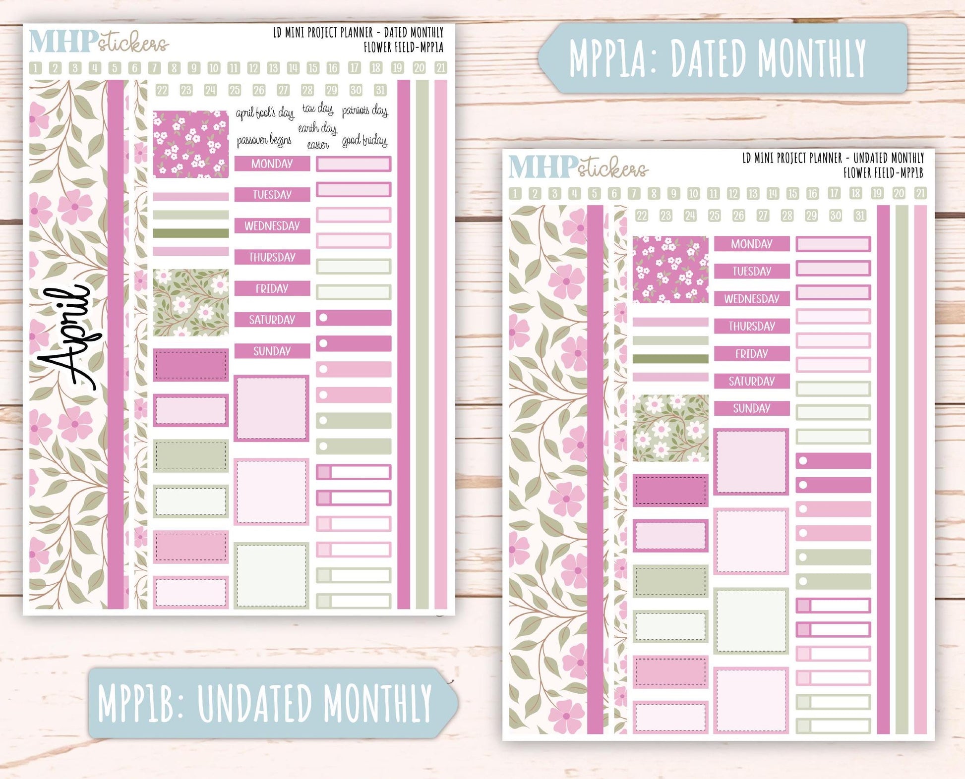 APRIL 2025 Stickers for LD Mini Project Planner "Flower Field" || MPPFF