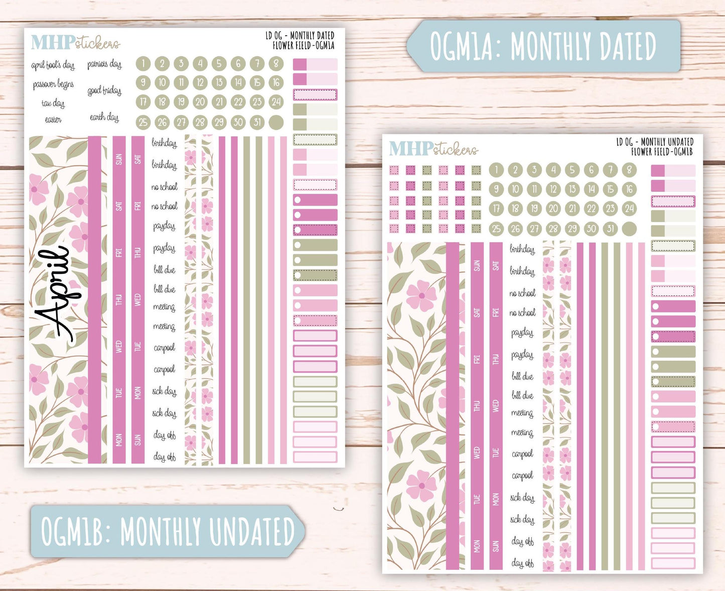 APRIL 2025 Stickers for OG Laurel Denise Planners. "Flower Field" || OGFF