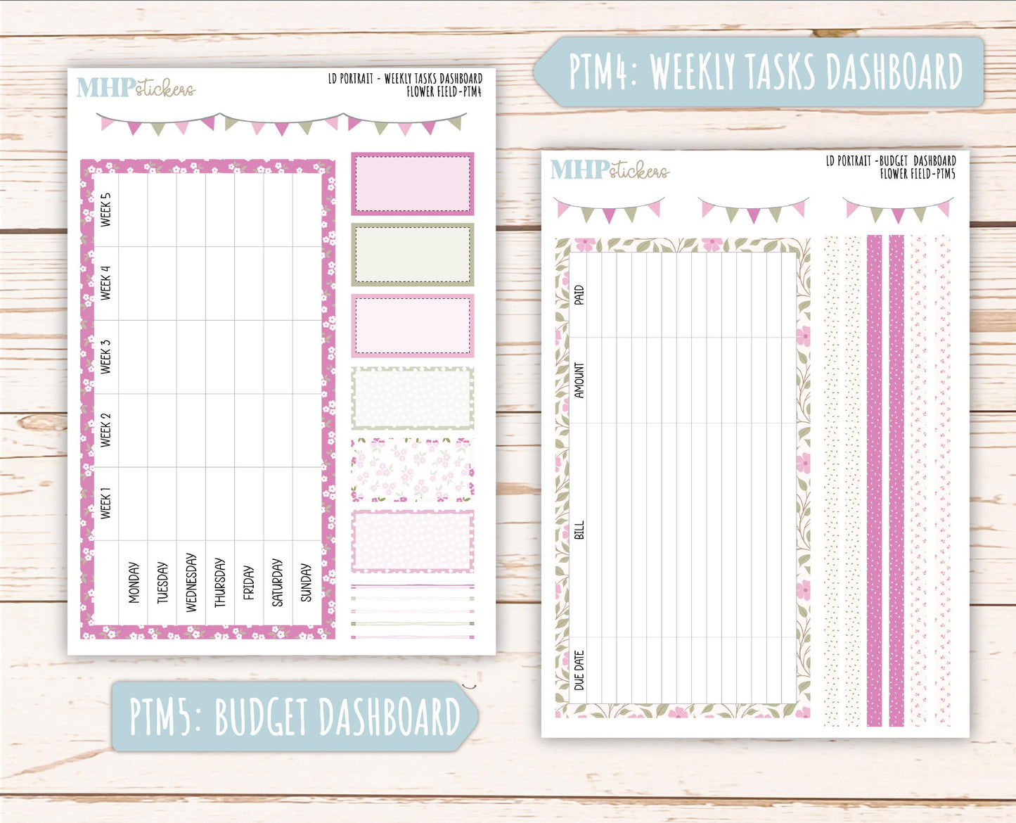 APRIL 2025 Stickers for Laurel Denise Portrait Planners. "Flower Field" || PTFF