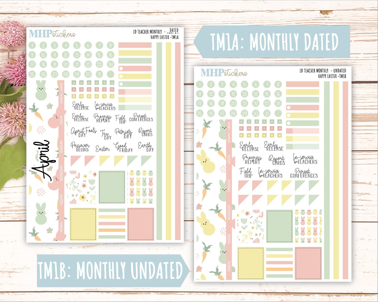 APRIL Stickers for Laurel Denise Teacher Planners. "Happy Easter" || THE