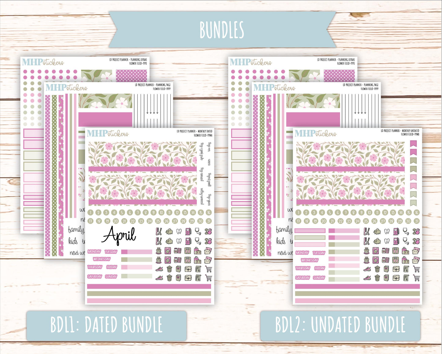 APRIL Stickers for LD Project Planner "Flower Field" || PPFF