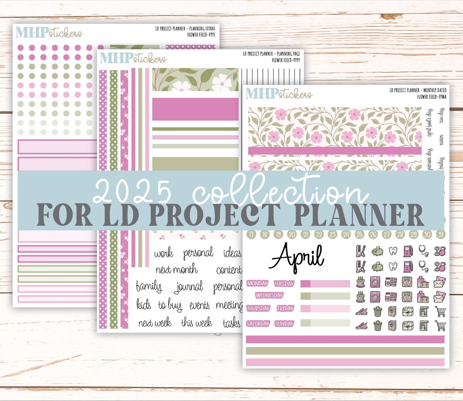 APRIL Stickers for LD Project Planner "Flower Field" || PPFF