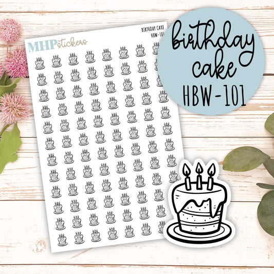 BIRTHDAY CAKE - Black & White Icon. Planner Stickers || HBW-101