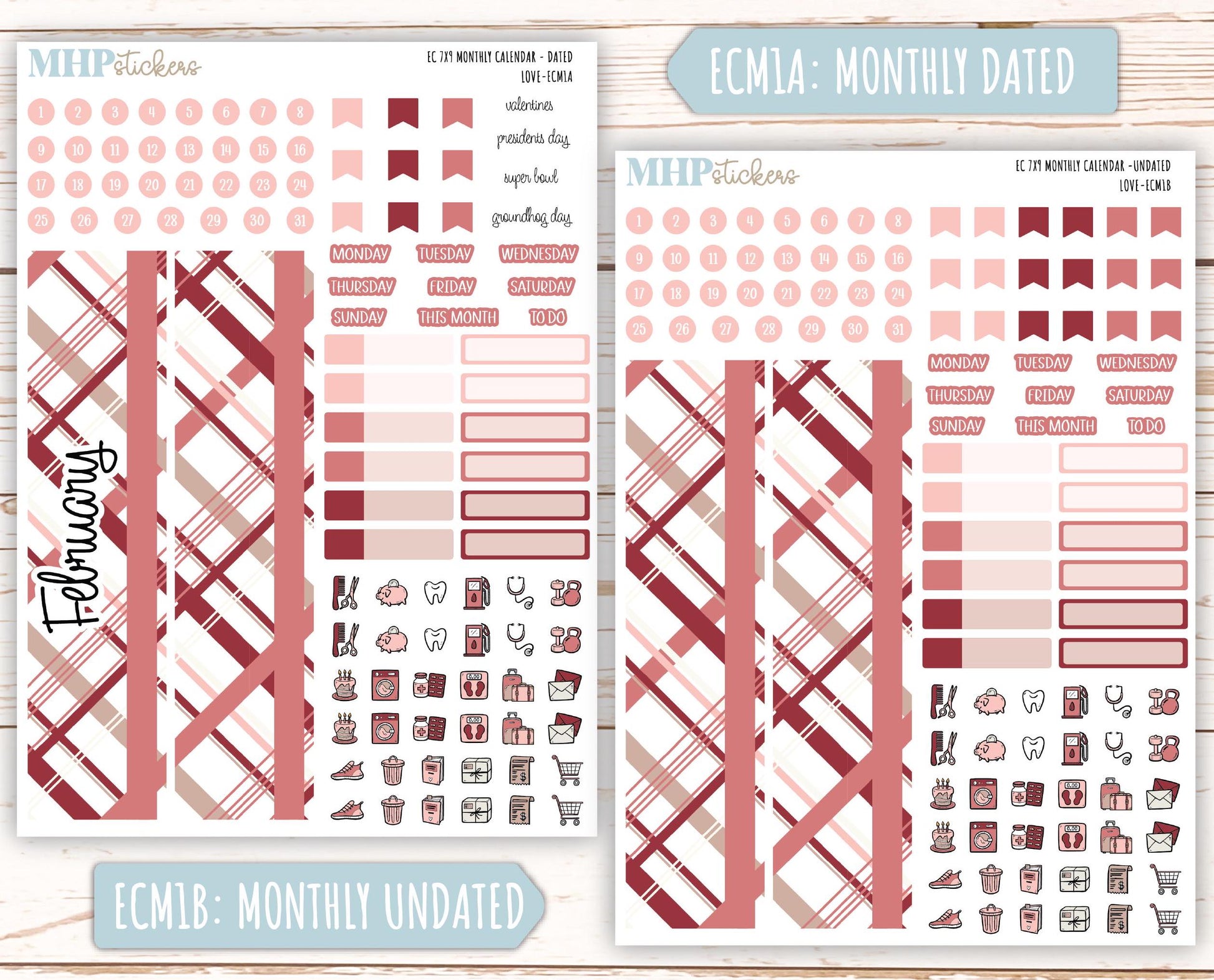 FEBRUARY 2025 Monthly Kit Stickers for 7x9 Erin Condren Planners. "Love" || ECMLV