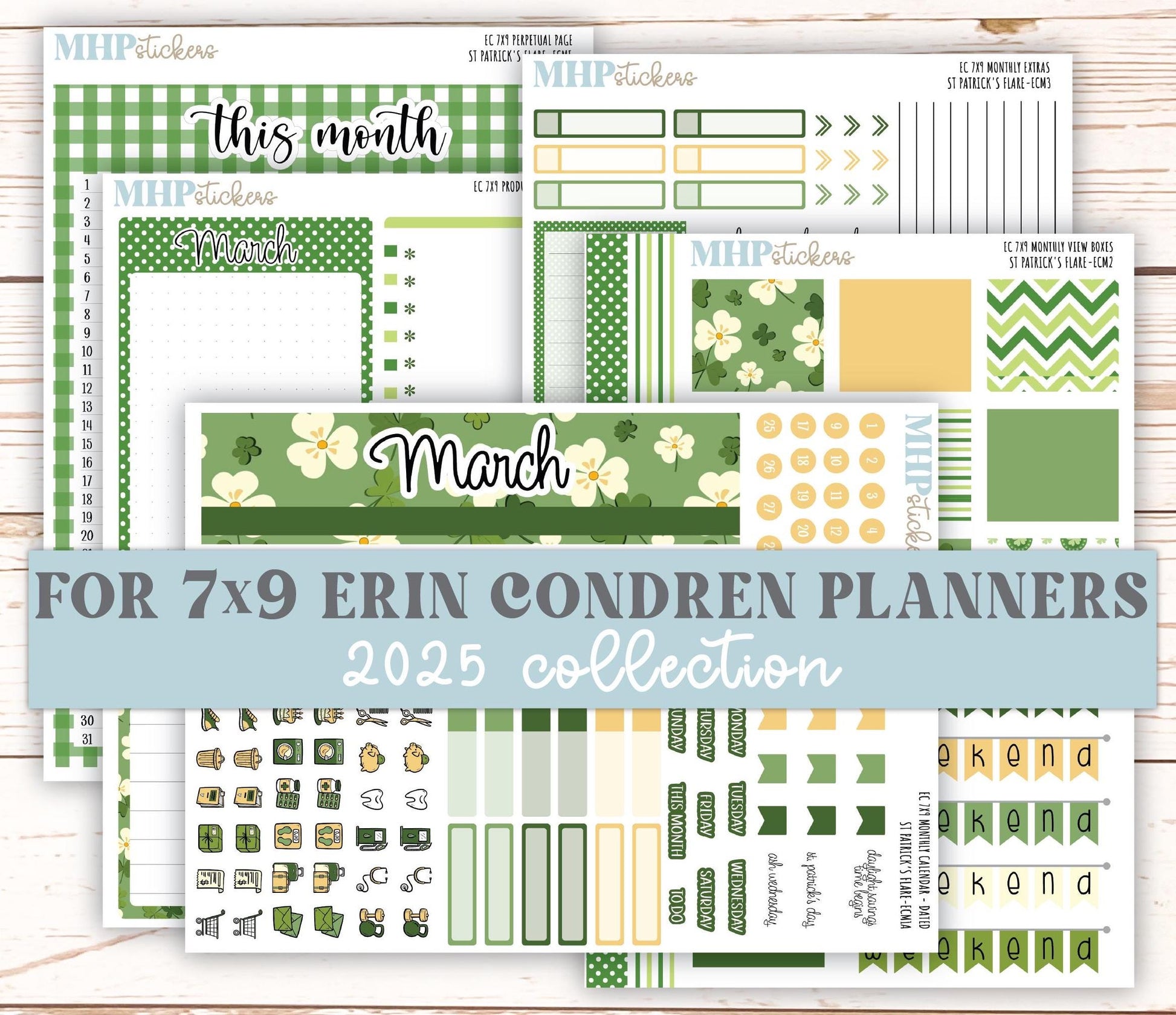 MARCH 2025 Monthly Kit Stickers for 7x9 Erin Condren Planners. "St Patrick's Flare" || ECMSPF