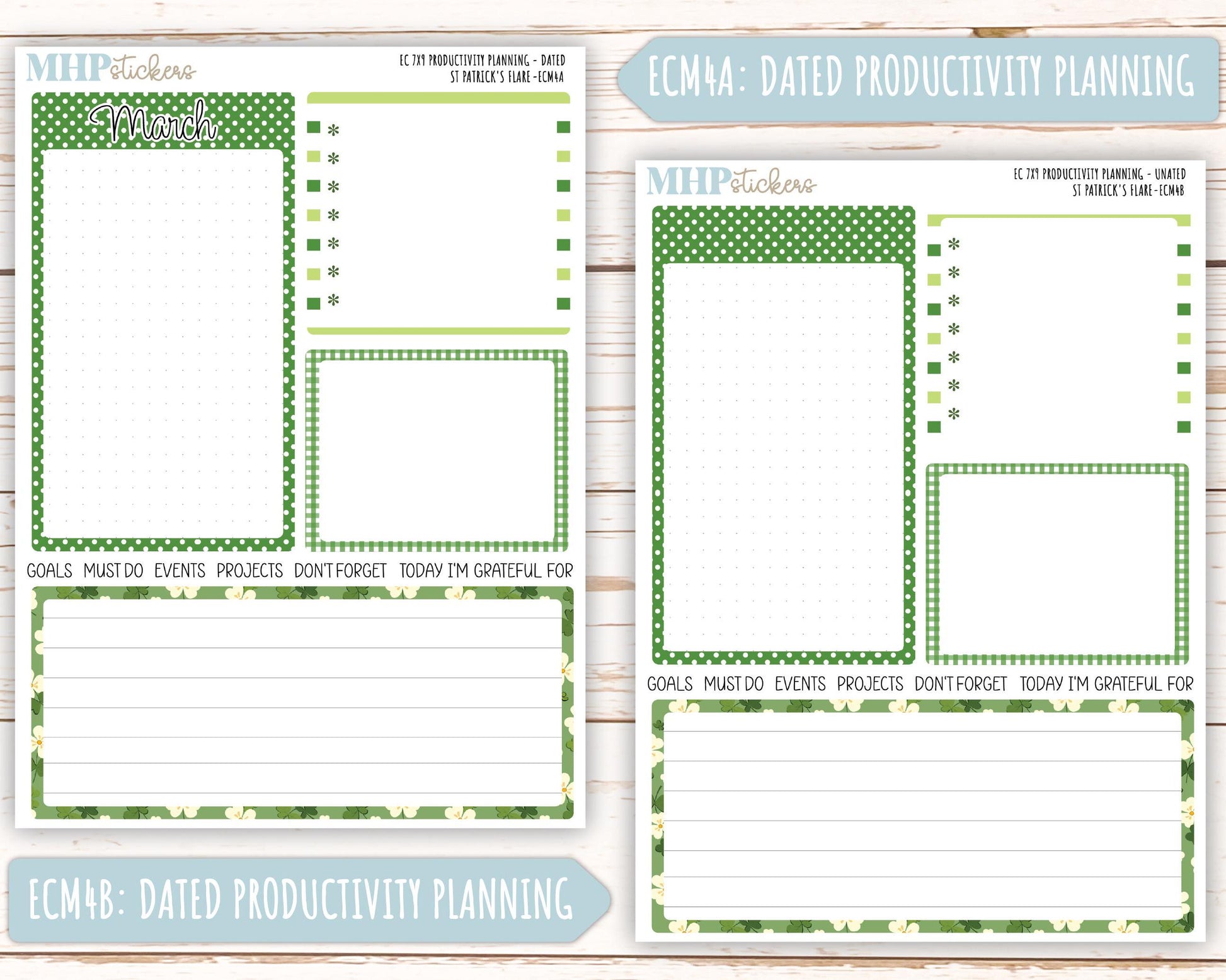 MARCH 2025 Monthly Kit Stickers for 7x9 Erin Condren Planners. "St Patrick's Flare" || ECMSPF