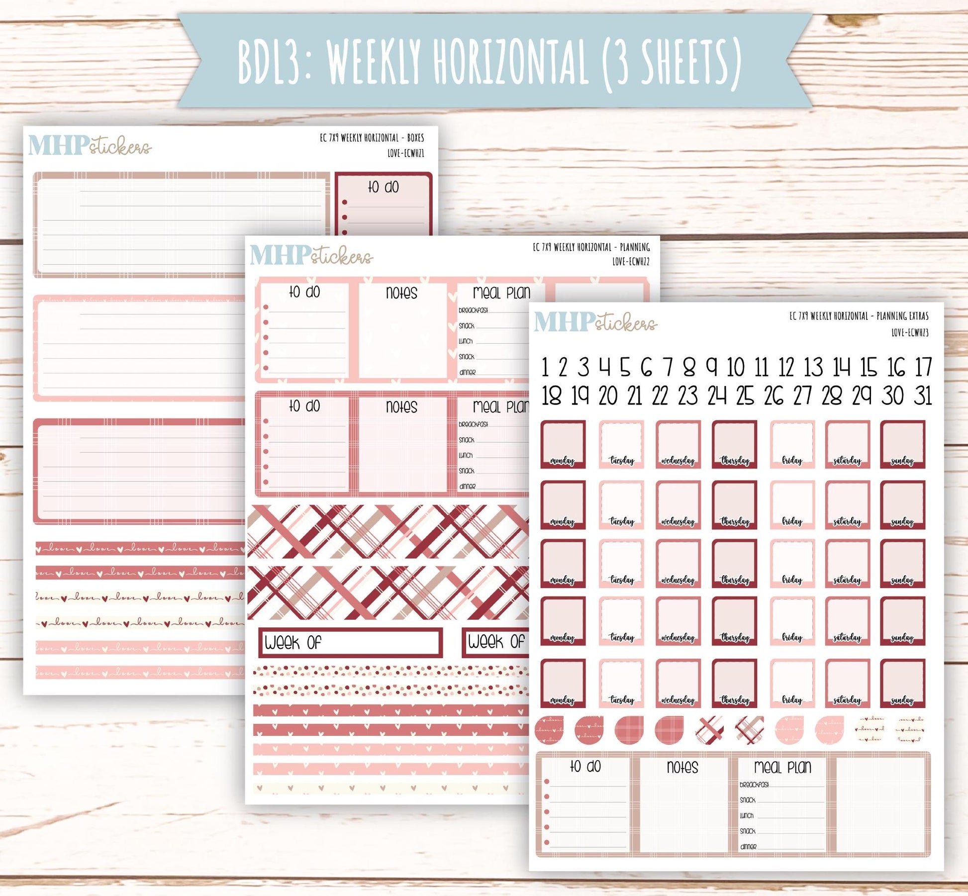 FEBRUARY Weekly Planning Kits for 7x9 Erin Condren Planners. "Love" || ECWLV