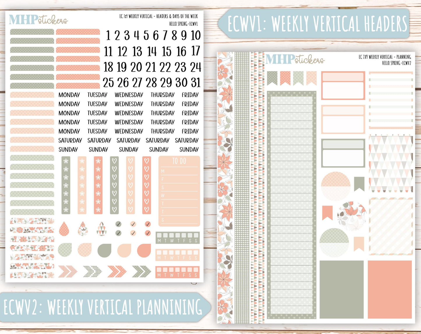 MARCH Weekly Planning Kits for 7x9 Erin Condren Planners. "Hello Spring" || ECWHS