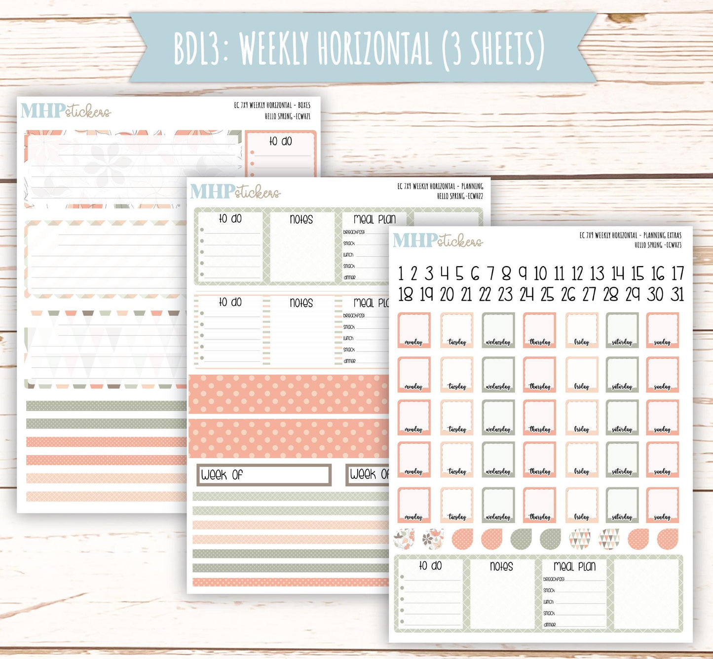 MARCH Weekly Planning Kits for 7x9 Erin Condren Planners. "Hello Spring" || ECWHS