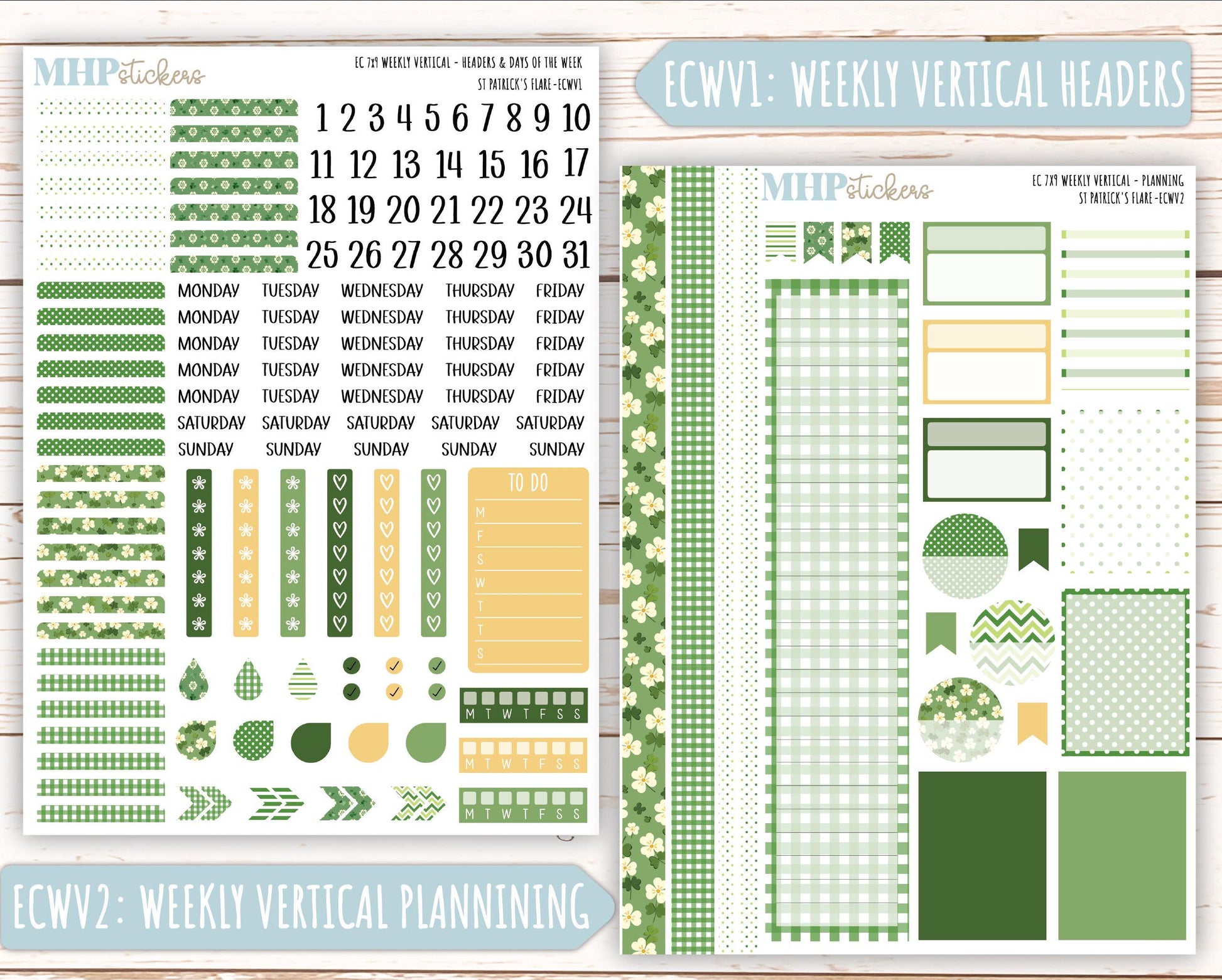 MARCH Weekly Planning Kits for 7x9 Erin Condren Planners. "St Patrick's Flare" || ECWSPF