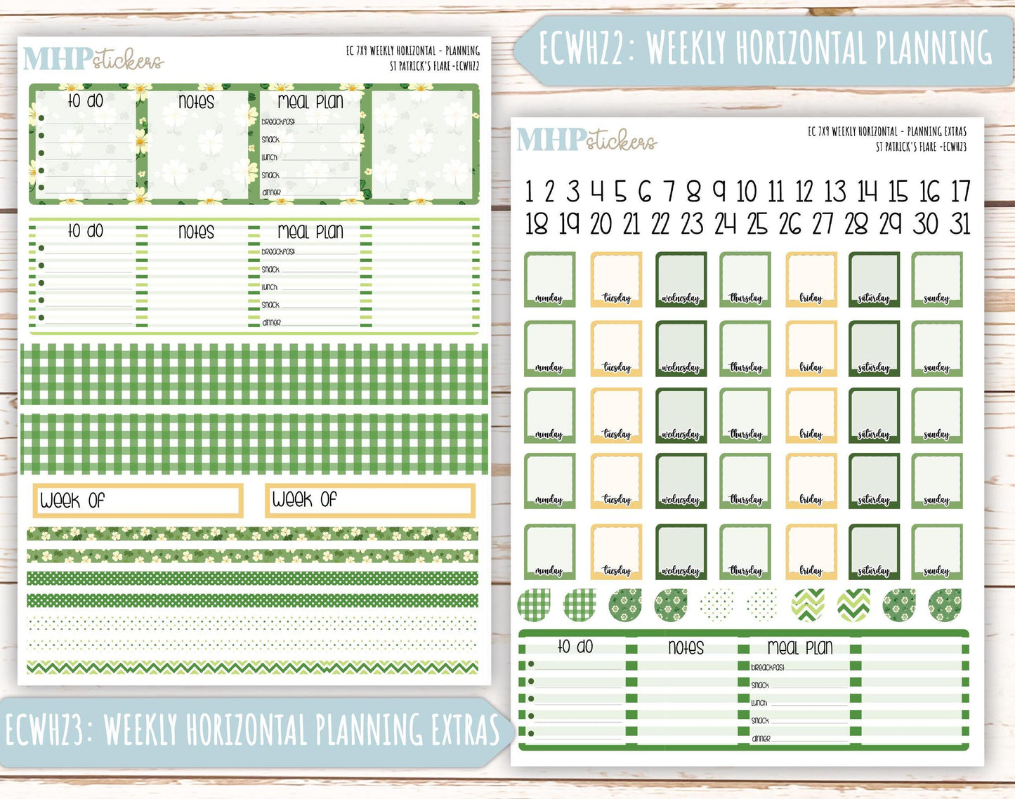 MARCH Weekly Planning Kits for 7x9 Erin Condren Planners. "St Patrick's Flare" || ECWSPF