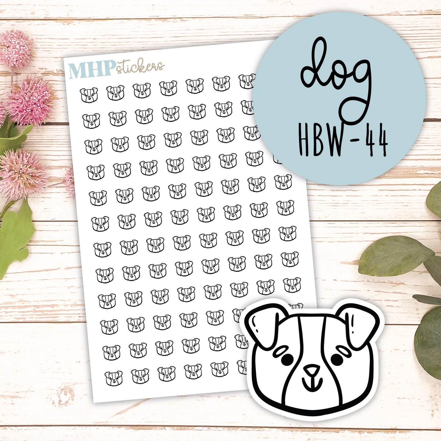 DOG - Black & White Icon. Planner Stickers || HBW-44